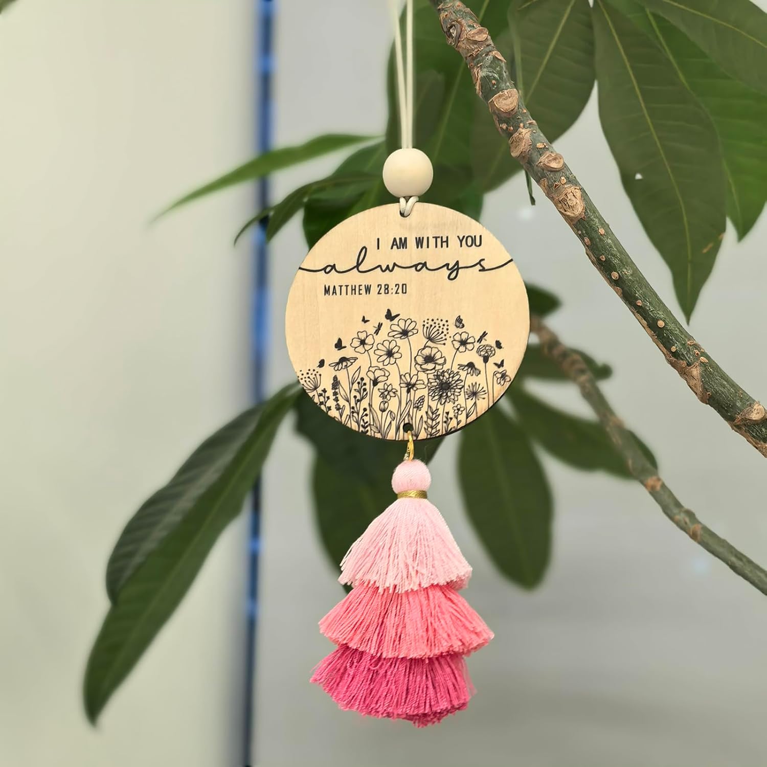 Christian Car Charm with Tassel - Pink