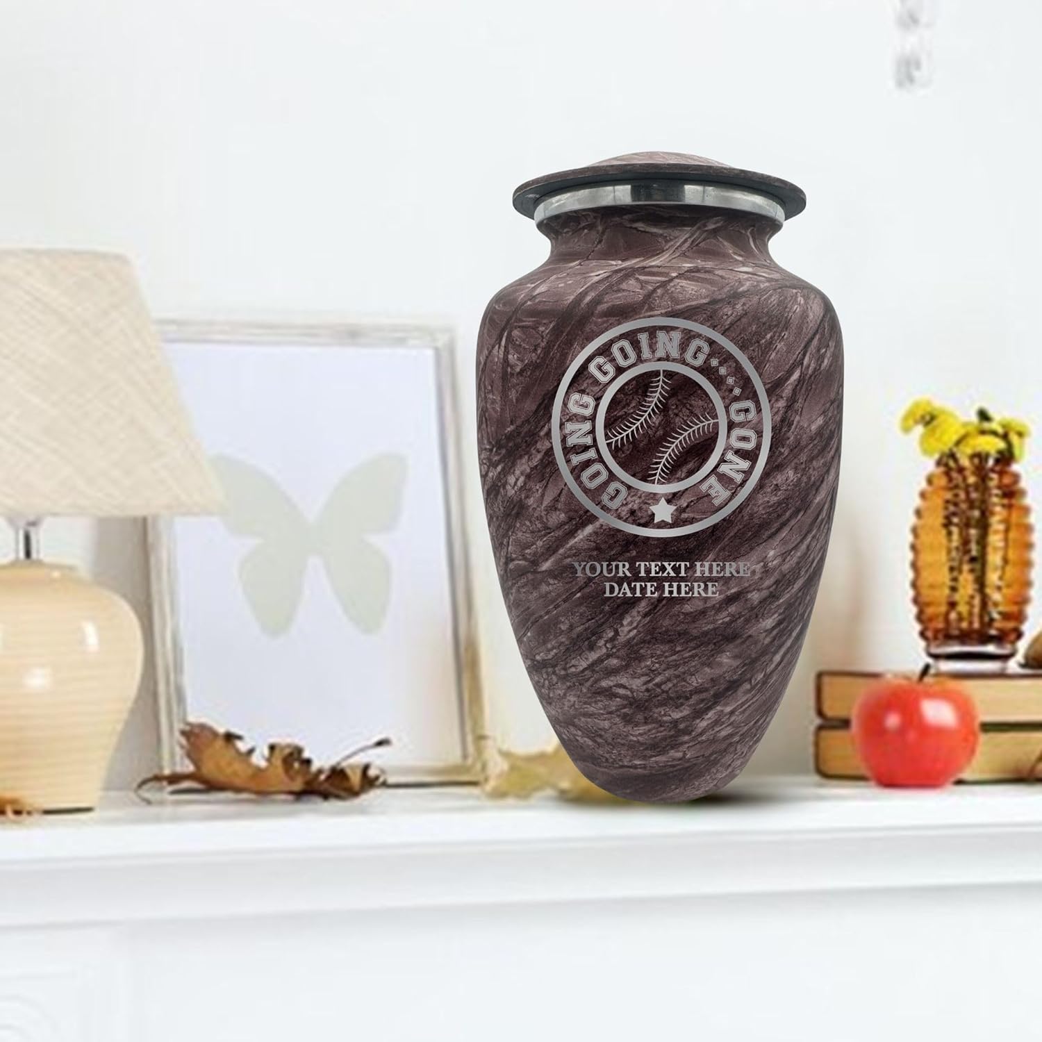 Custom Large Adult Cremation Urn with Name - Baseball Theme 200 Cubic Inch Burgundy