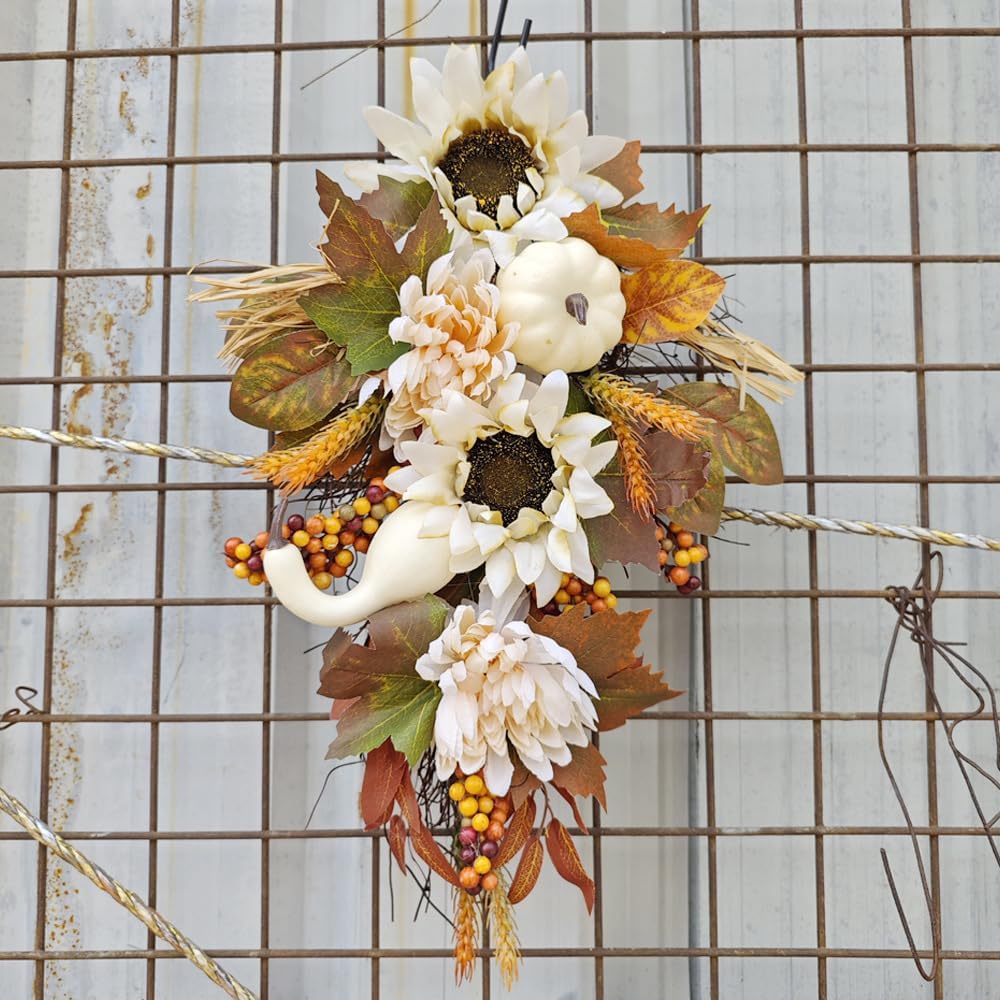 Artificial Fall Teardrop Swag Wreath for Front Door 1