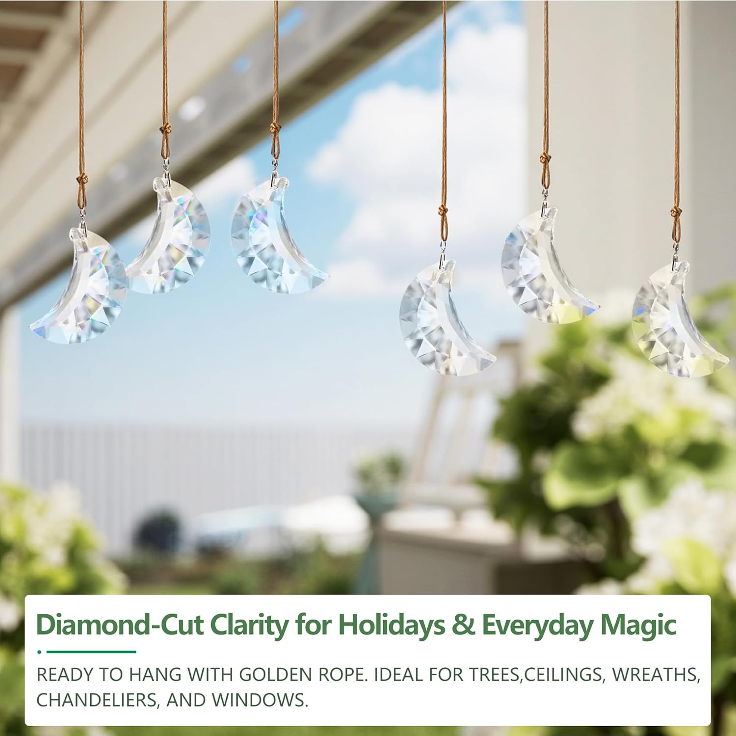 Set of 6 Clear Faceted Crystal Hanging Ornaments for Home and Car Decor