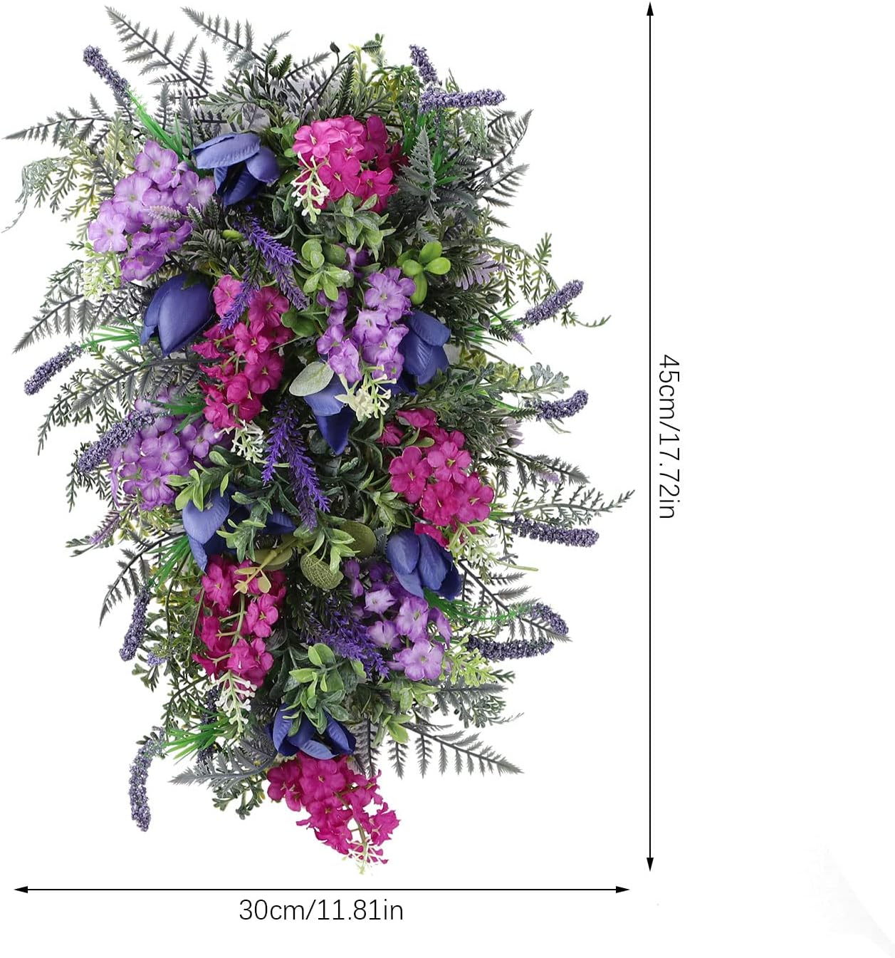 Spring Wreath for Front Door with Lavender and Tulip Flowers