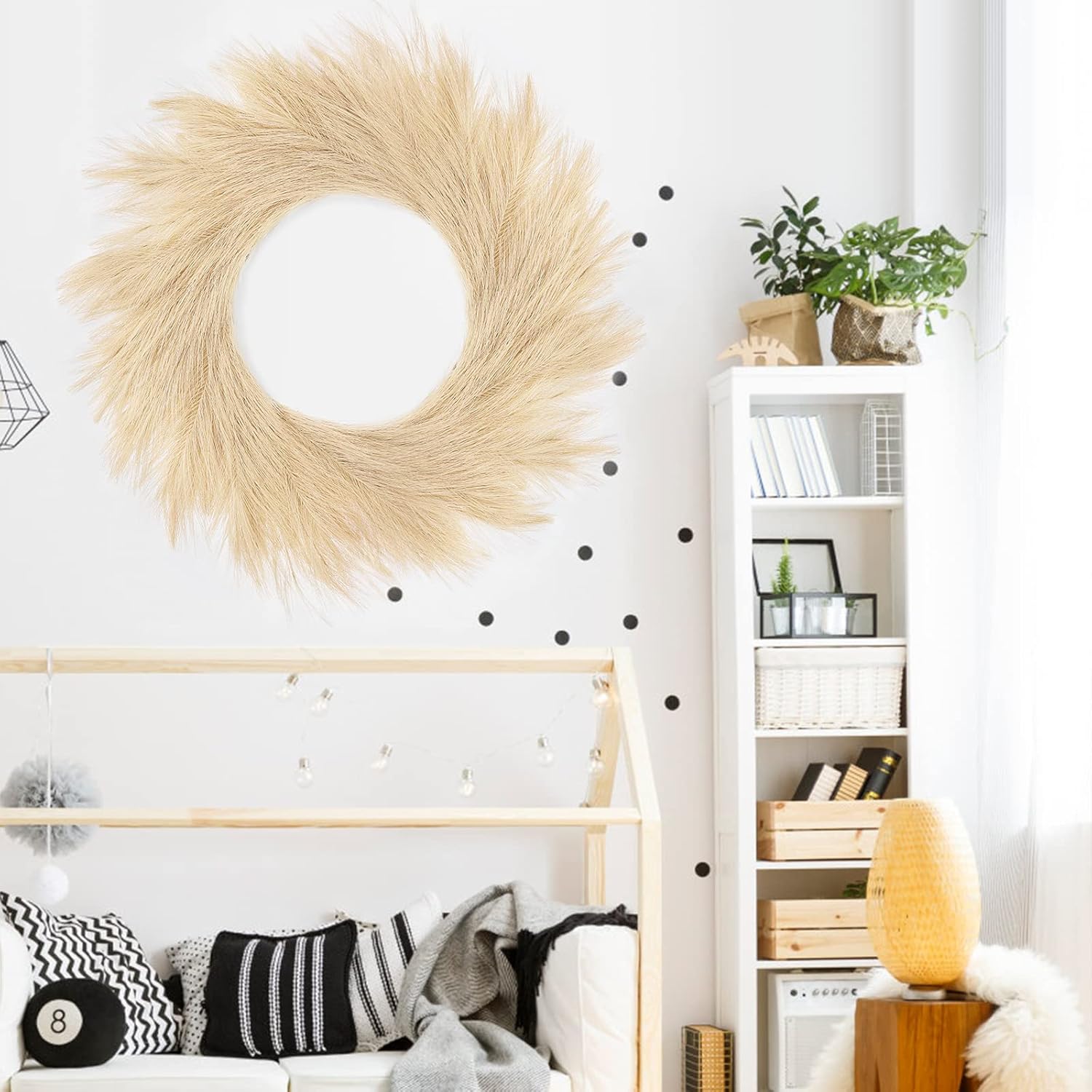 Hananona Artificial Pampas Grass Wreath 26 Beige