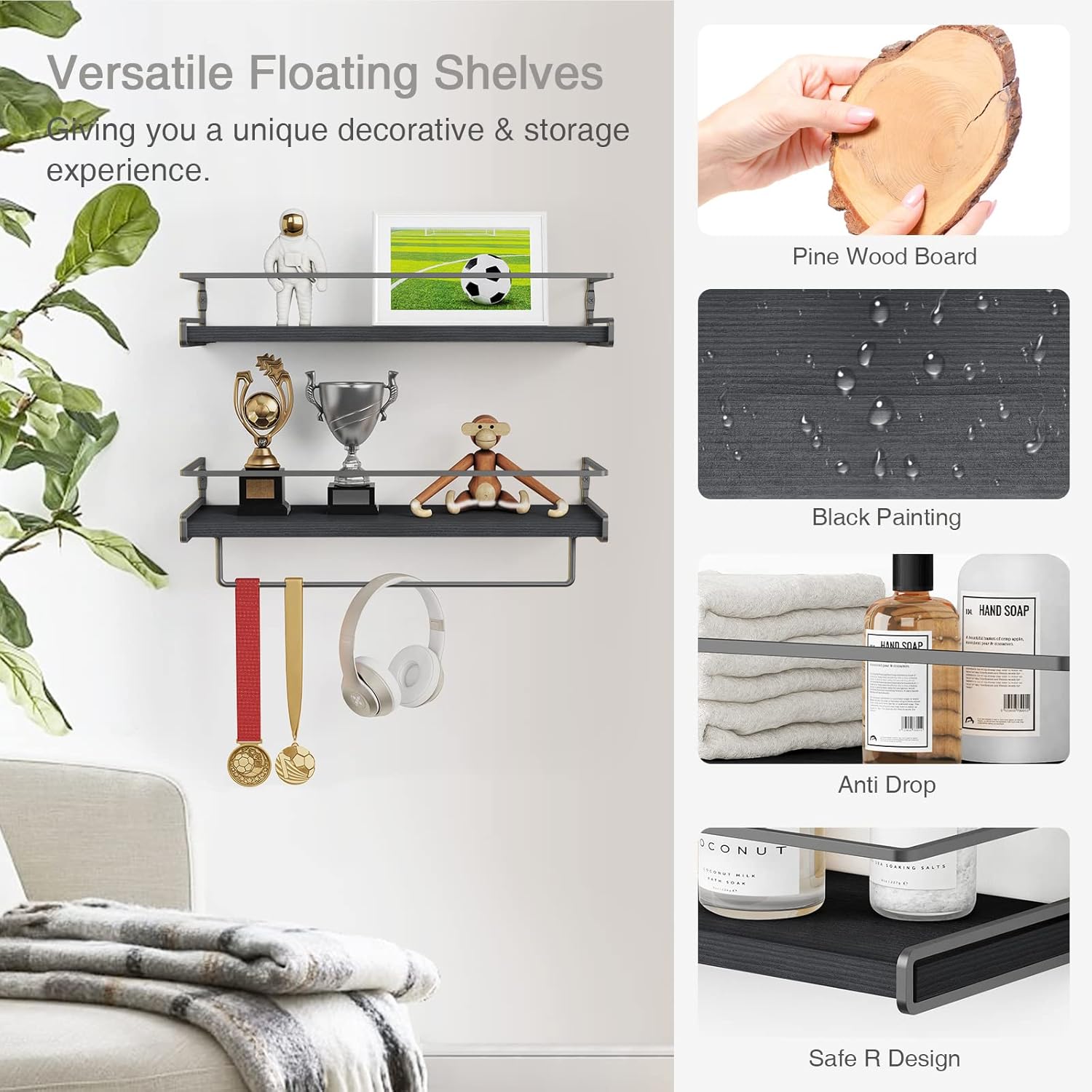 Forbena Floating Shelves Set of 2 for Bathroom and Kitchen