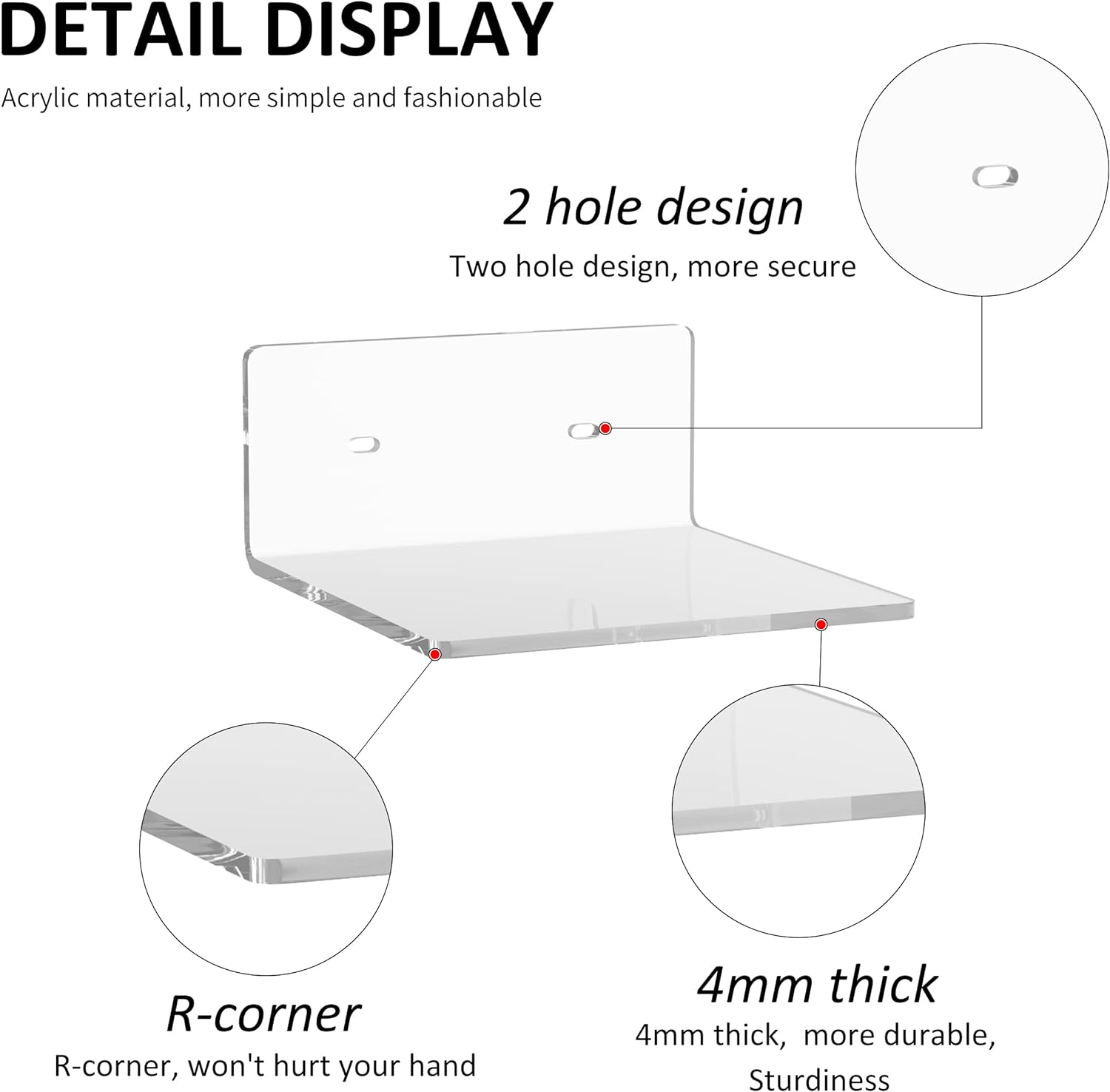 6 Inches Acrylic Floating Shelves 2 Pack