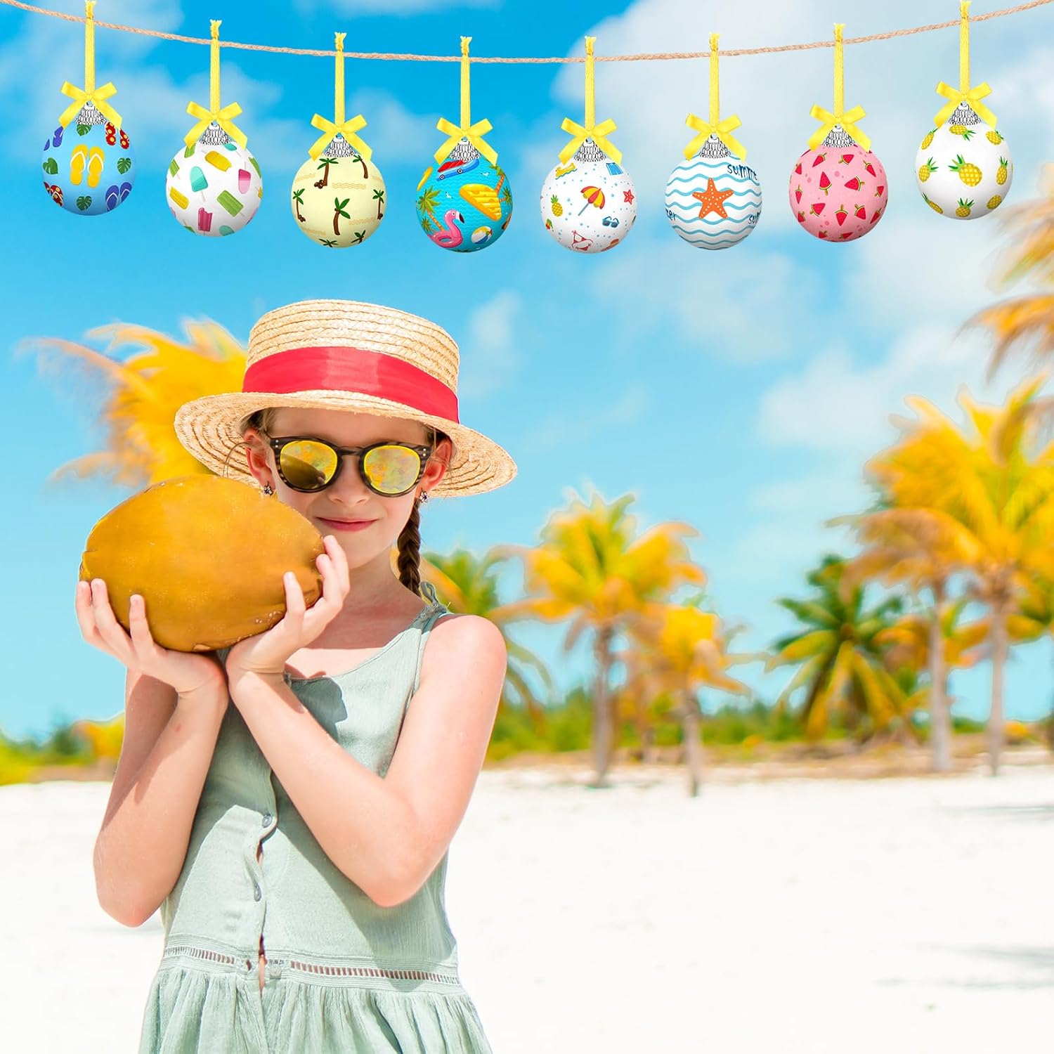 16 Pcs Summer Hanging Tree Ornaments Hawaiian Style Decorations for Parties and Holidays