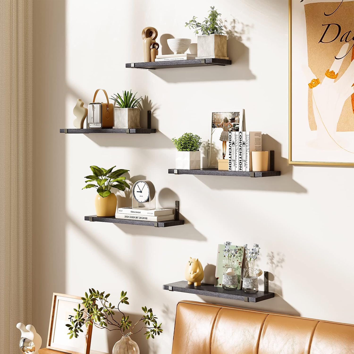 Fixwal Floating Shelves Set of 5 Black Wall Storage Shelves