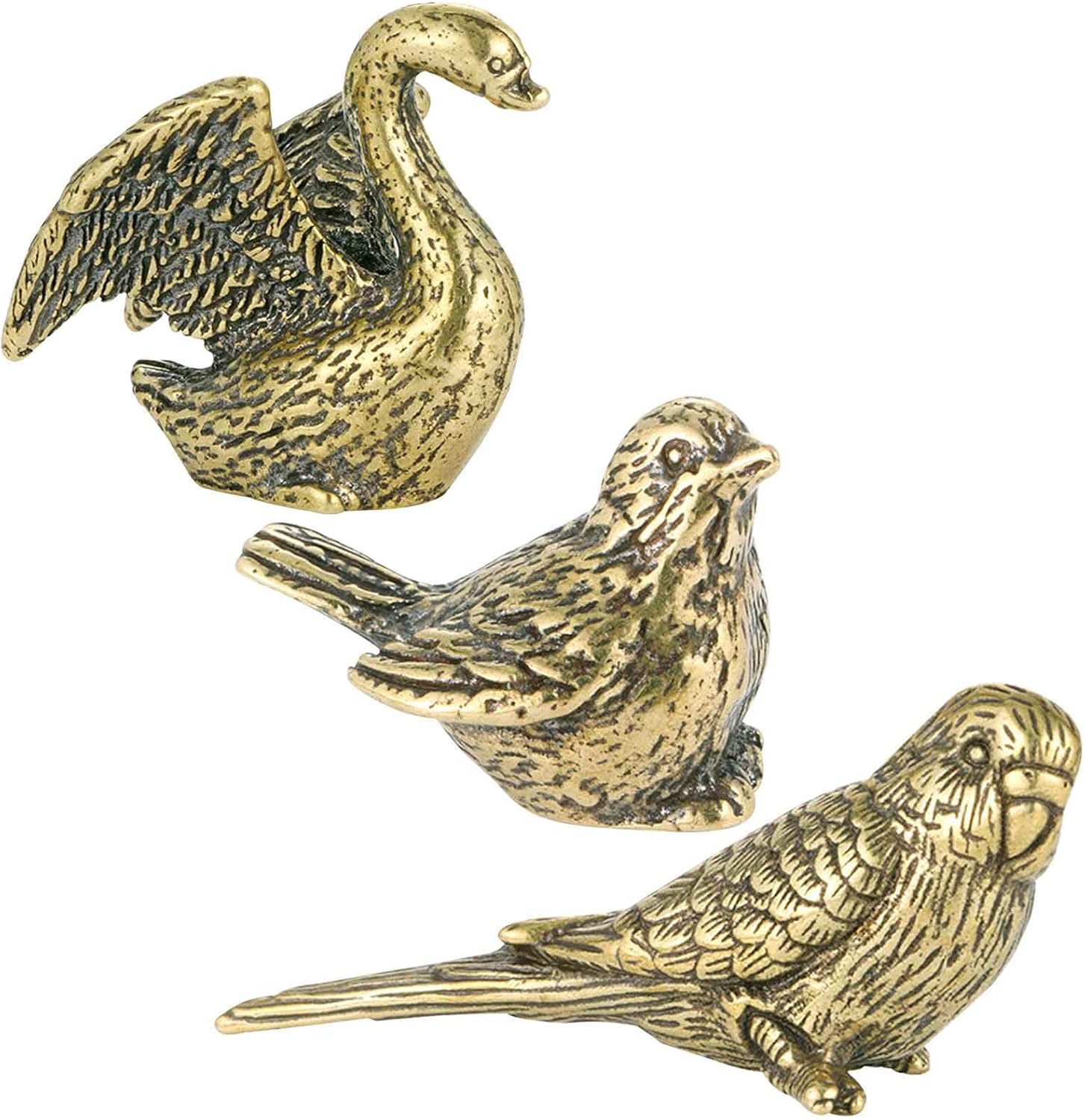 SnowOwl 3PCS Vintage Brass Gold Bird Swan Decorations Statues