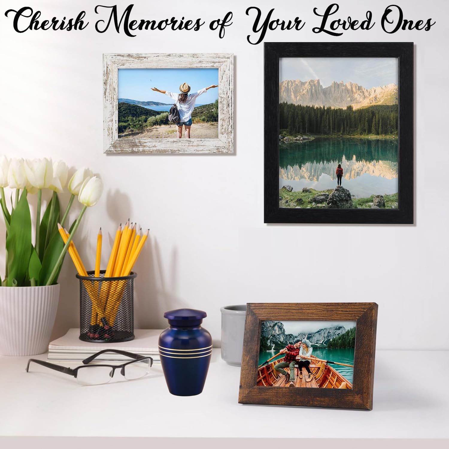 Immortal Memories Serenity Mini Urn for Ashes - Cobalt Blue Velvet Bag