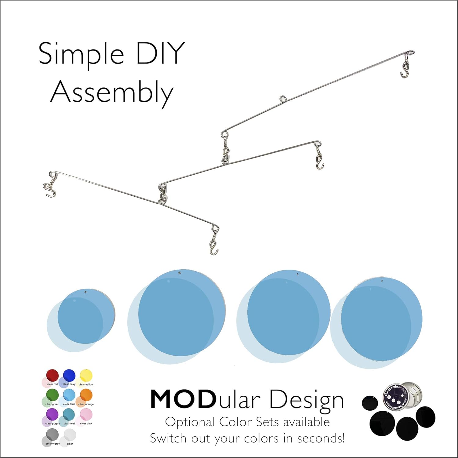 Modern Clear Blue Kinetic Art Mobile for Home and Office