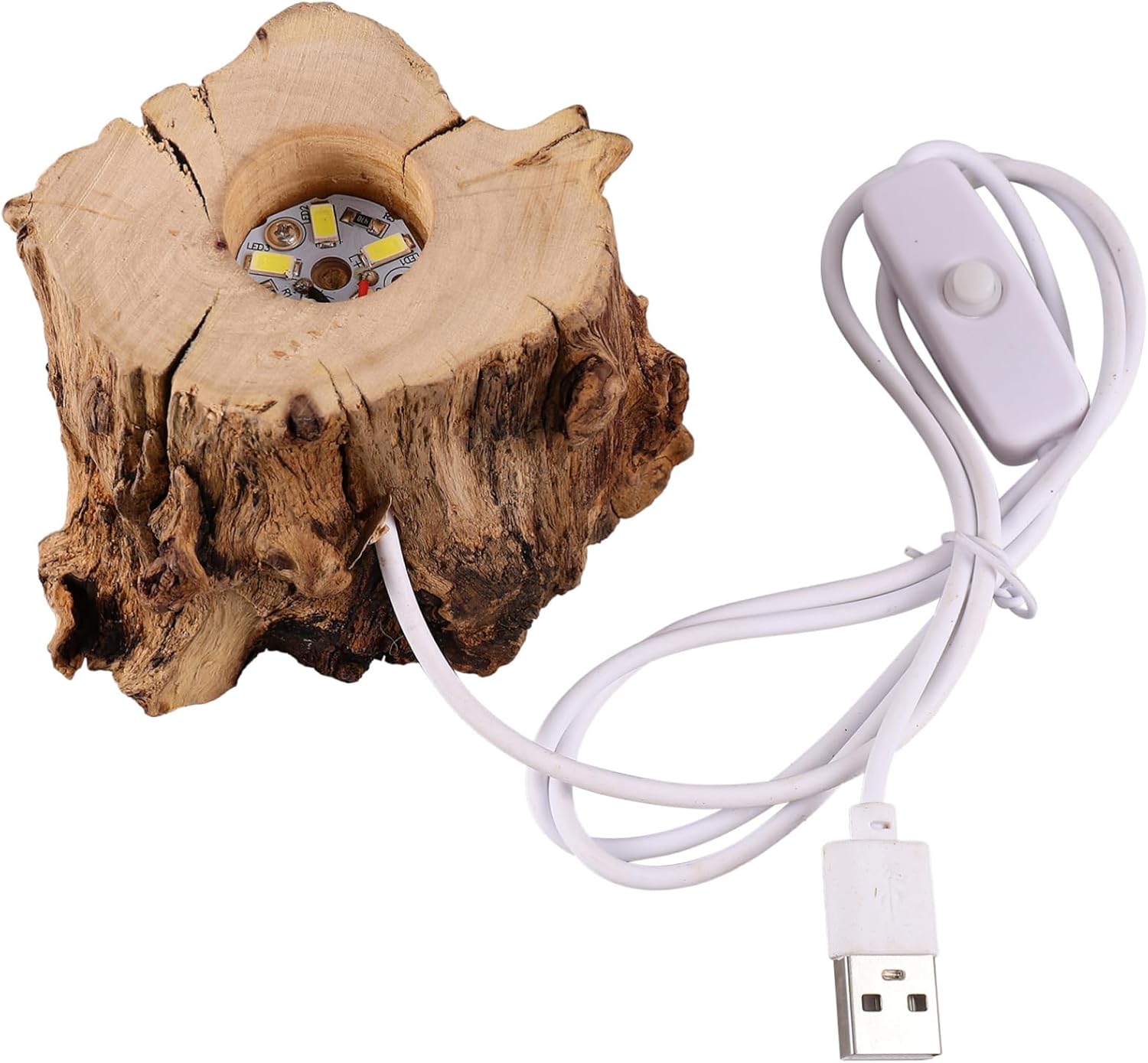 Wooden Stump Crystal Ball Stand with USB Charging LED Night Light Holder for Displaying Art Objects and Decor
