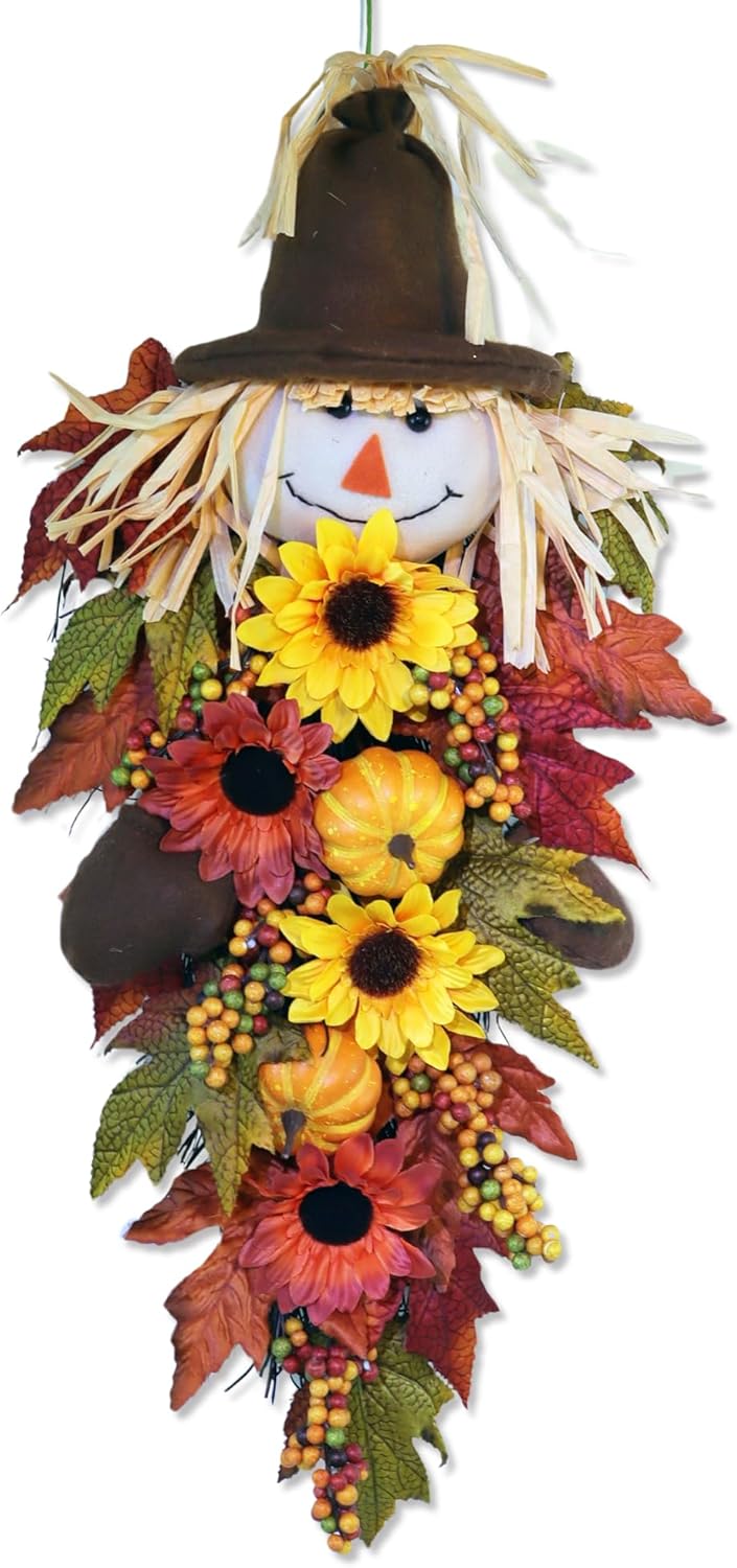 24 Inch Rustic Fall Scarecrow Teardrop Swag