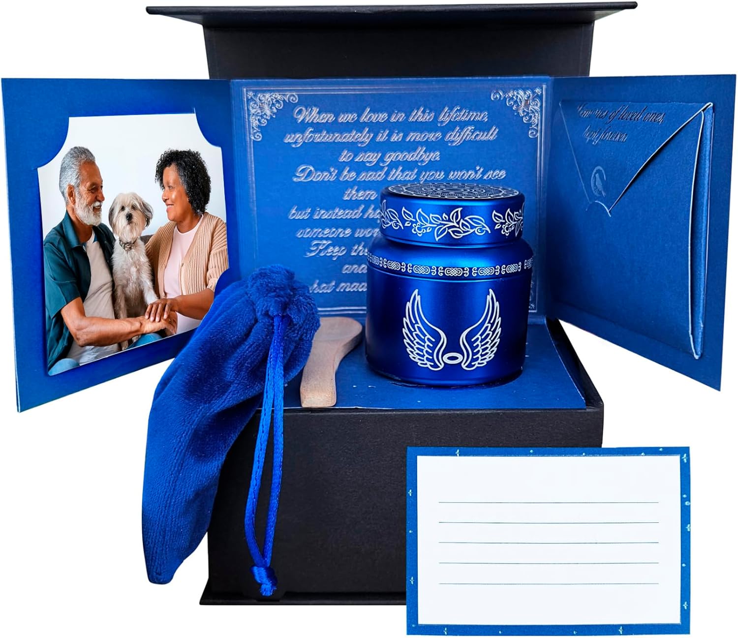 Blue Urn Mini Memorial Gift Set with Memory Frame and Sympathy Card