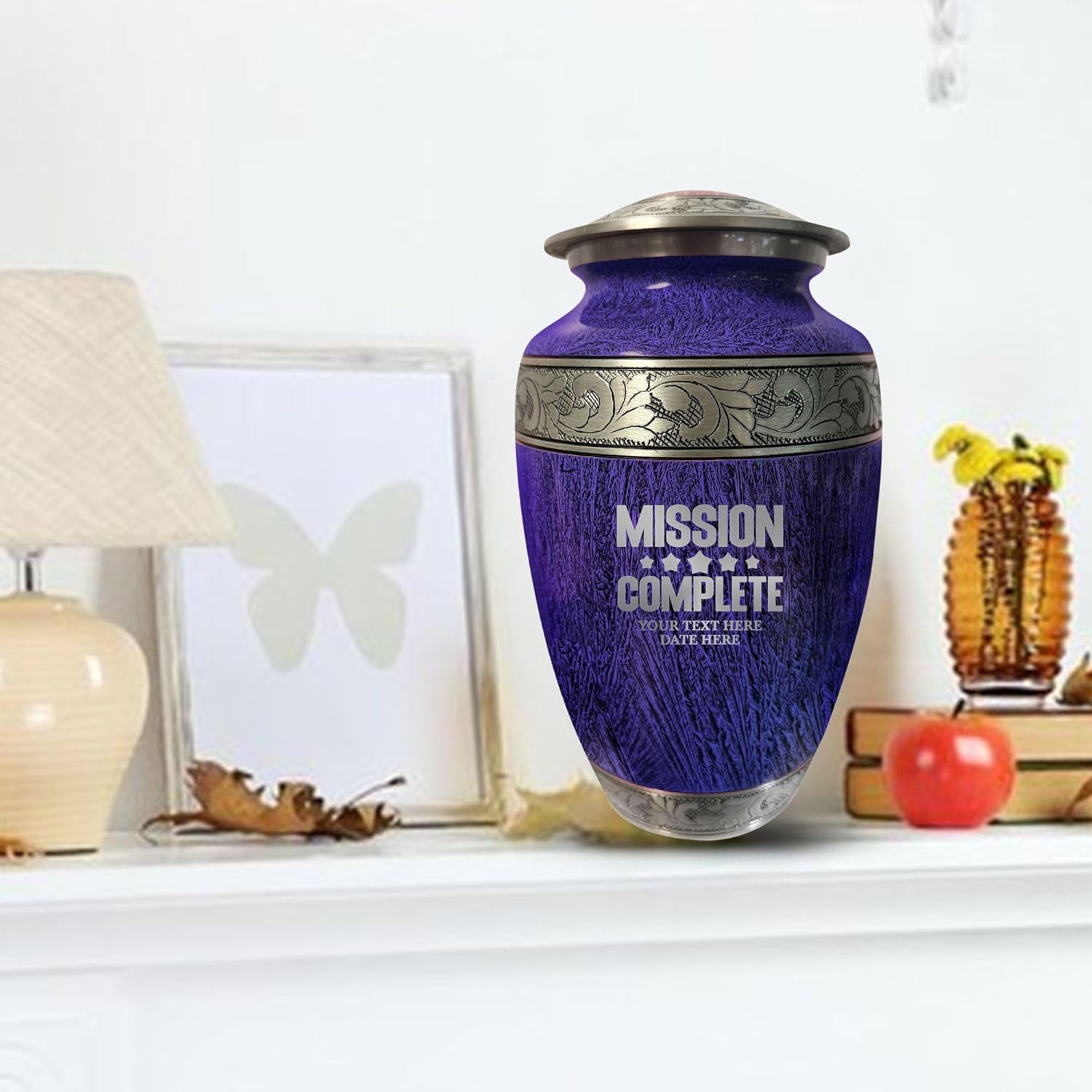 Personalized Cremation Urn for Ashes - Custom Name with Distressed Silver Inlay