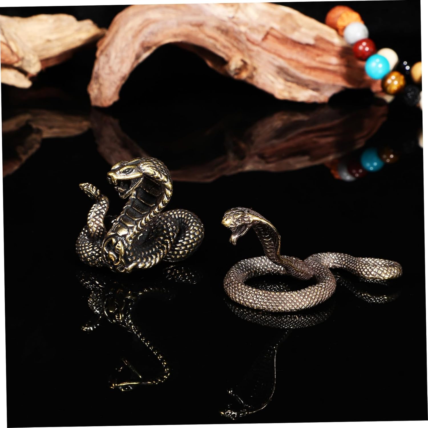 Wakauto 2pcs Brass Snake Figurine Realistic Decor Sculpture