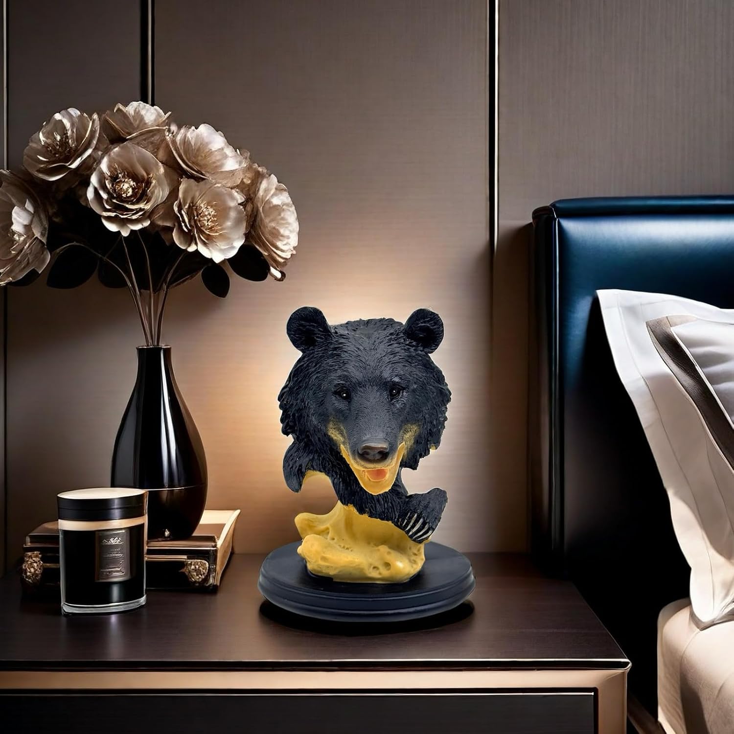 Black Bear Head Statue Figurine Home Decor