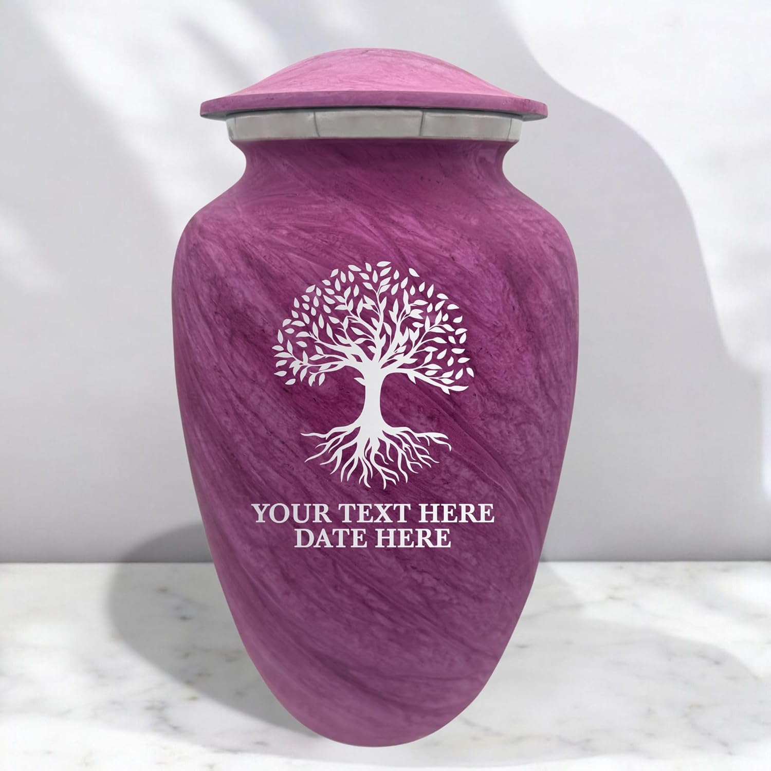Custom Large Adult Cremation Urn - Pink Name and Tree of Life Design