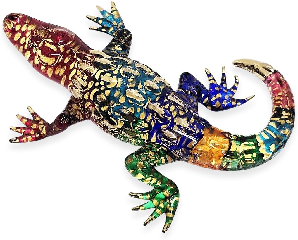 WitnyStore Rainbow Gold Crocodile Figurine - Miniature Hand Blown Glass Decor Collectible