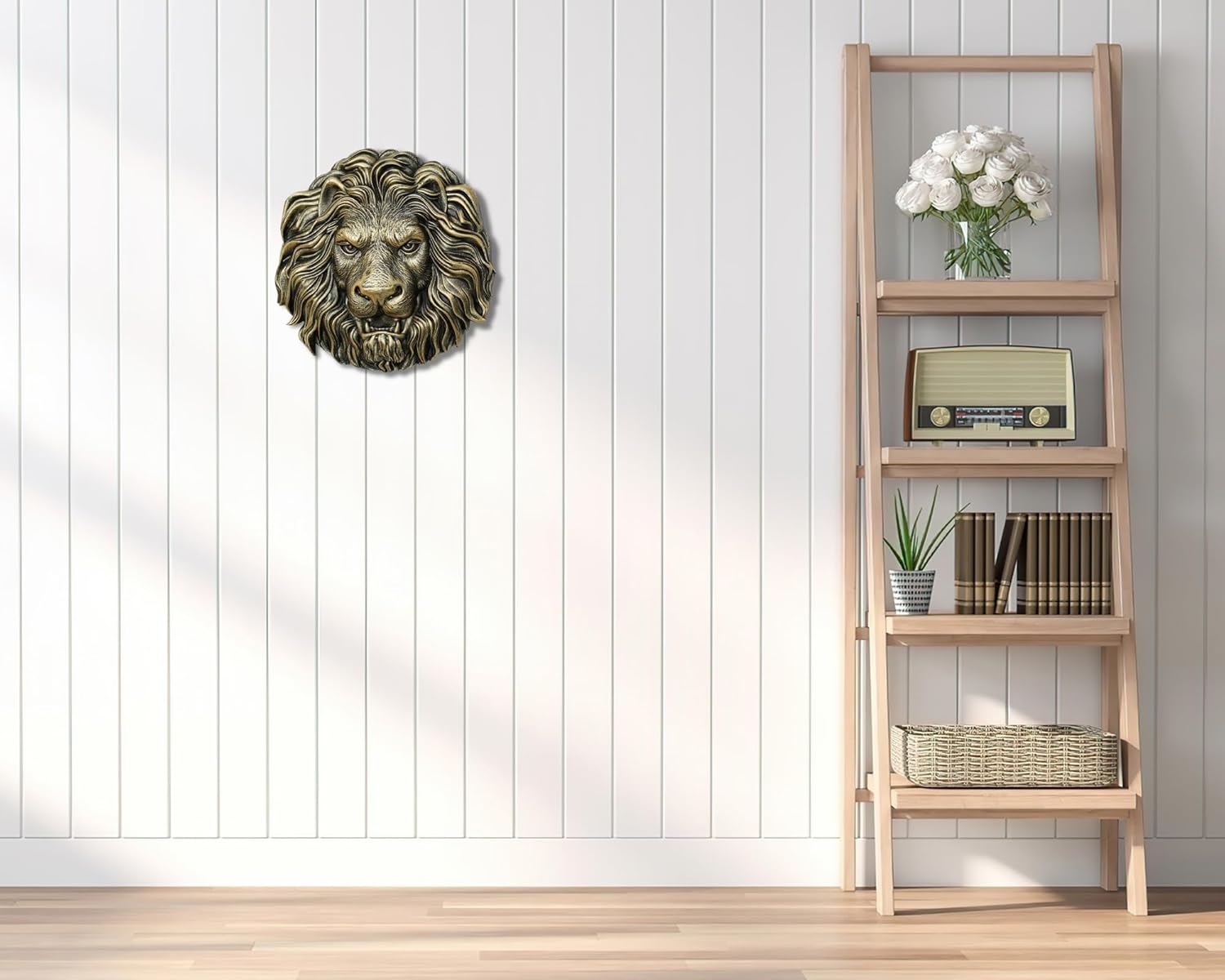 AMOIENSIS Lion Head Wall Art Sculpture 8 inch Vintage Gold