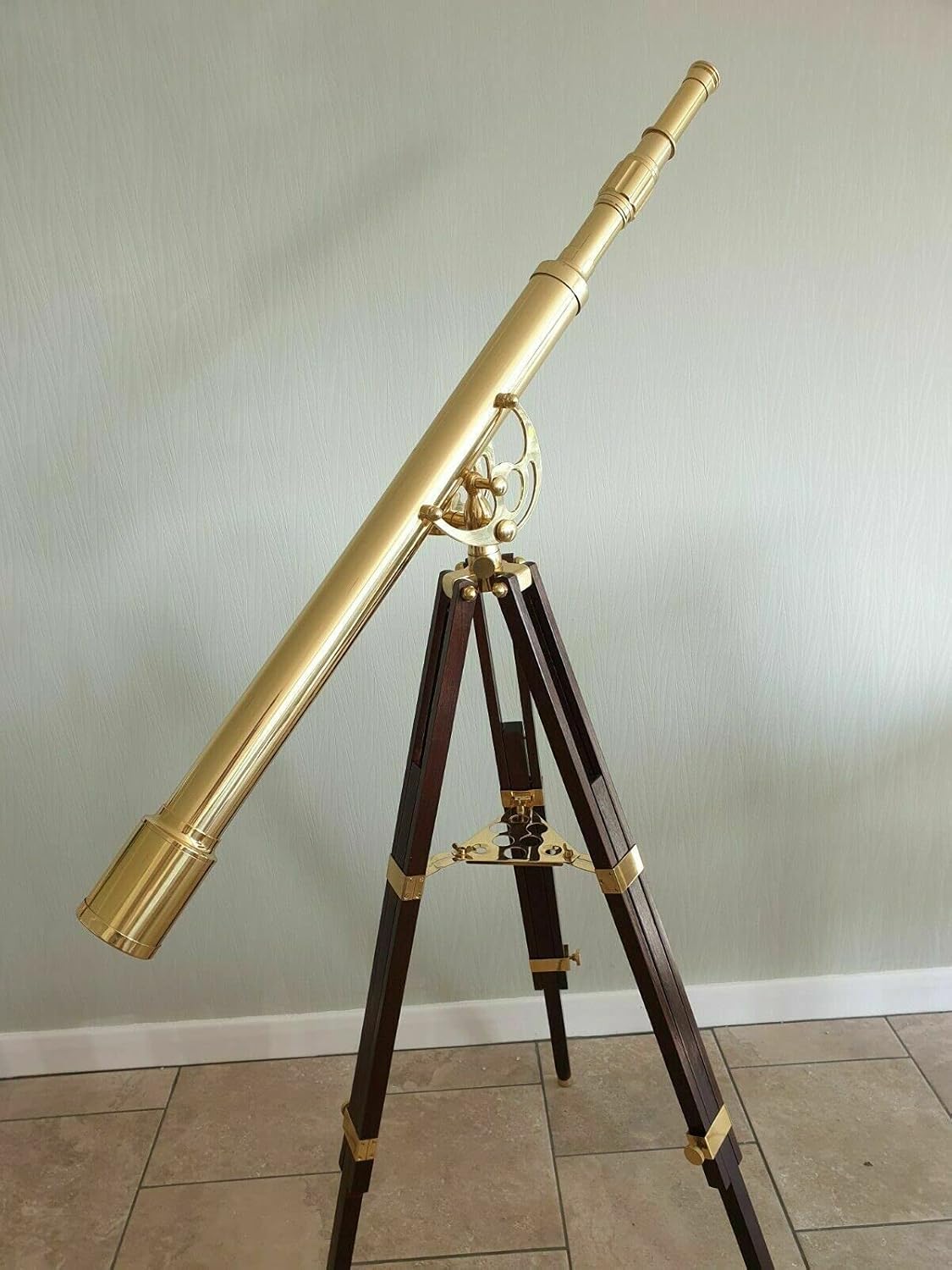 Antique Brass Telescope with Wooden Tripod Stand Decorative Gift Item Replica