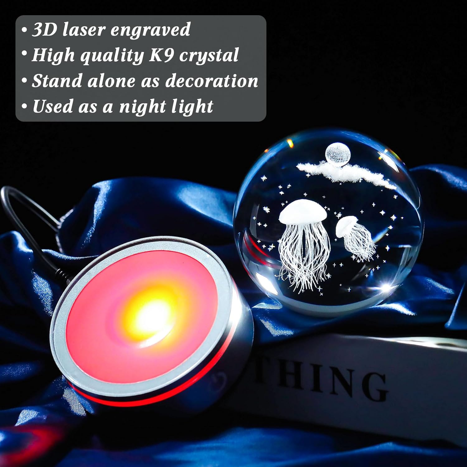 Movdyka 3D Crystal Jellyfish Night Light Decor