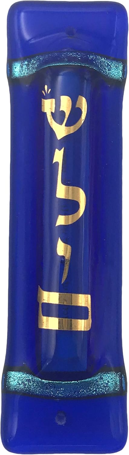 Tamara Baskin Art Glass Shalom Mezuzah Midnight Blue