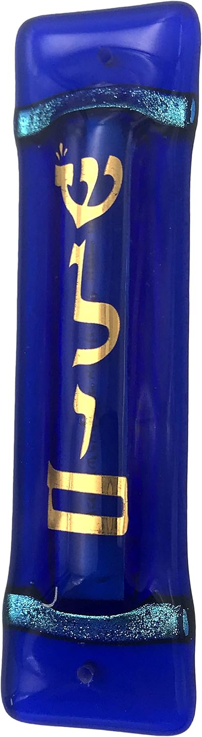 Tamara Baskin Art Glass Shalom Mezuzah Midnight Blue