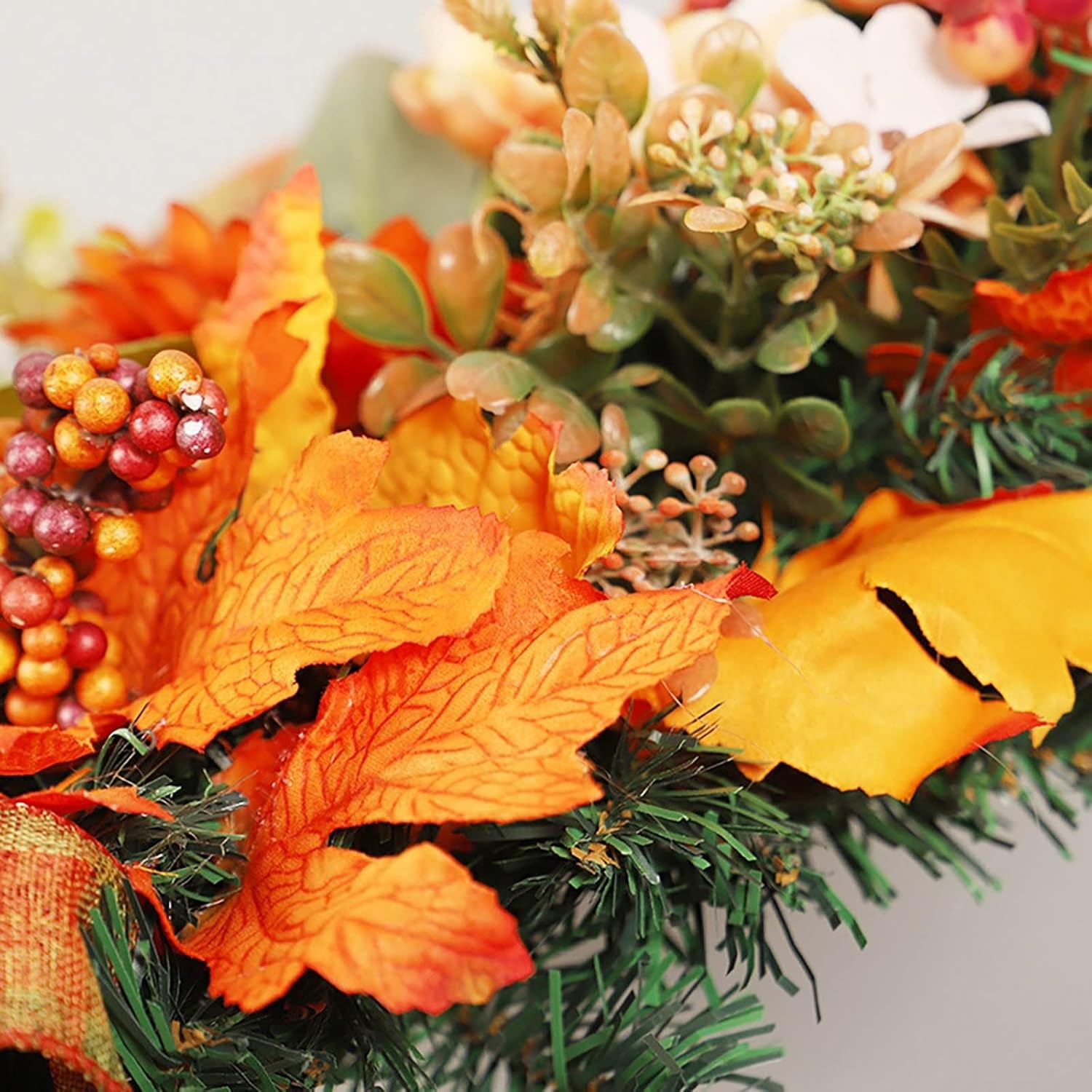 Artificial Fall Teardrop Swag Wreath for Front Door