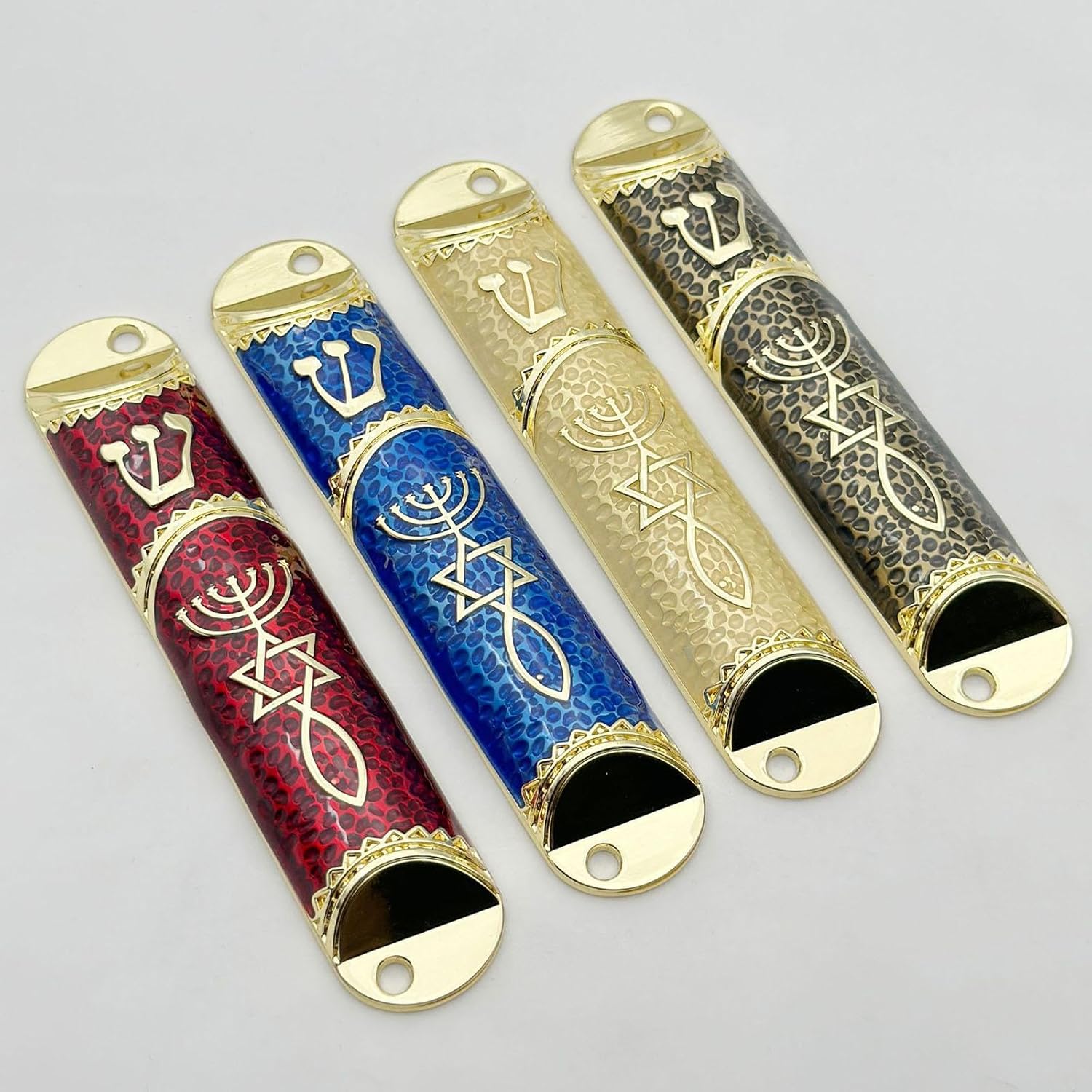 Jewish Mezuzah Case Red 16cm Unique Design Alloy