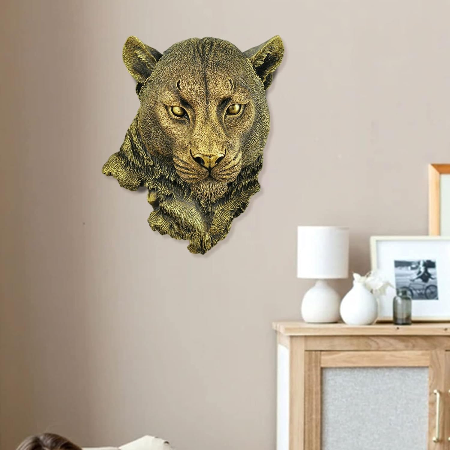 Leopard Head Wall Decor Durable Resin Sculpture for Home Living Room Bedroom Kitchen Decor