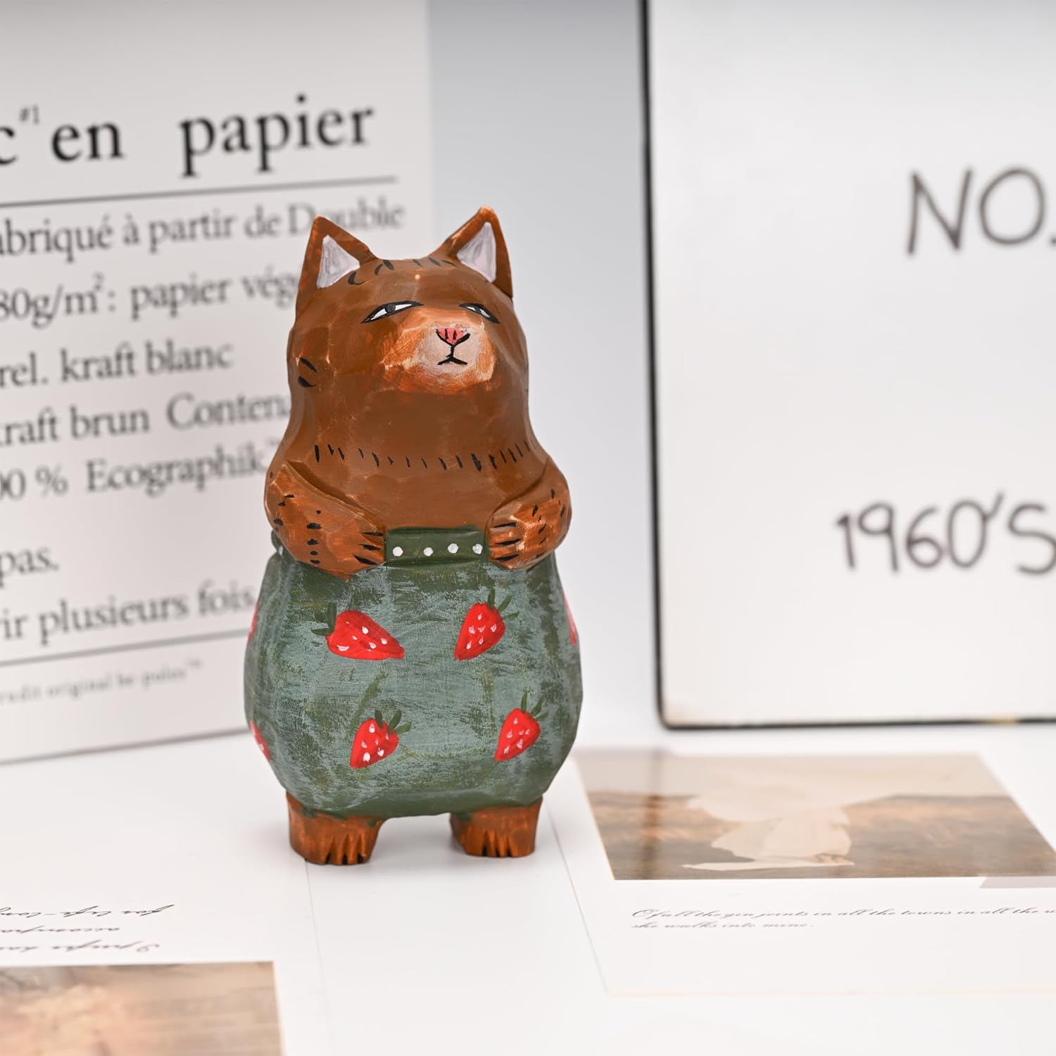 Funny Animals Figurines Handmade Wooden Sculpture for Home Decor