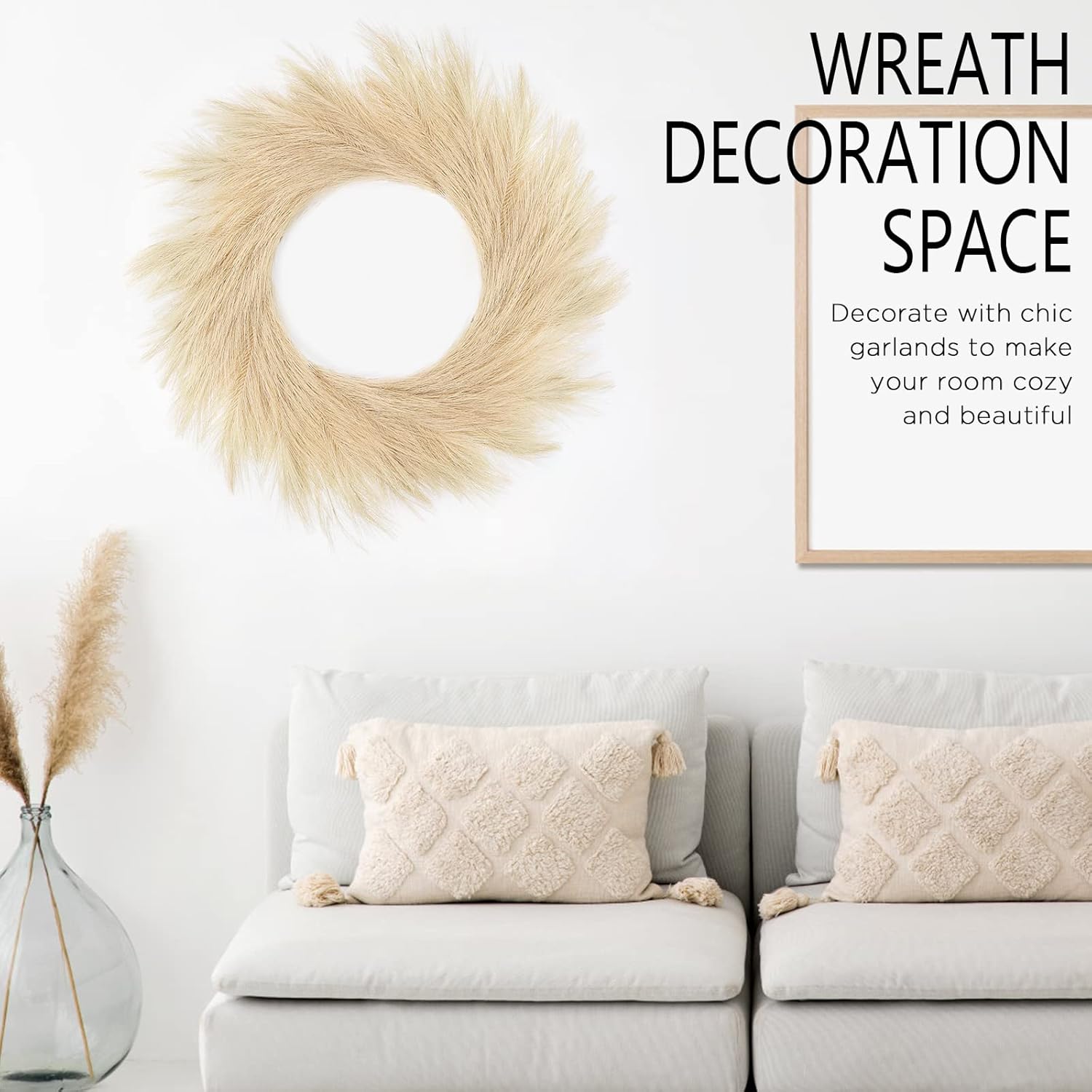 Hananona Artificial Pampas Grass Wreath 26 Beige