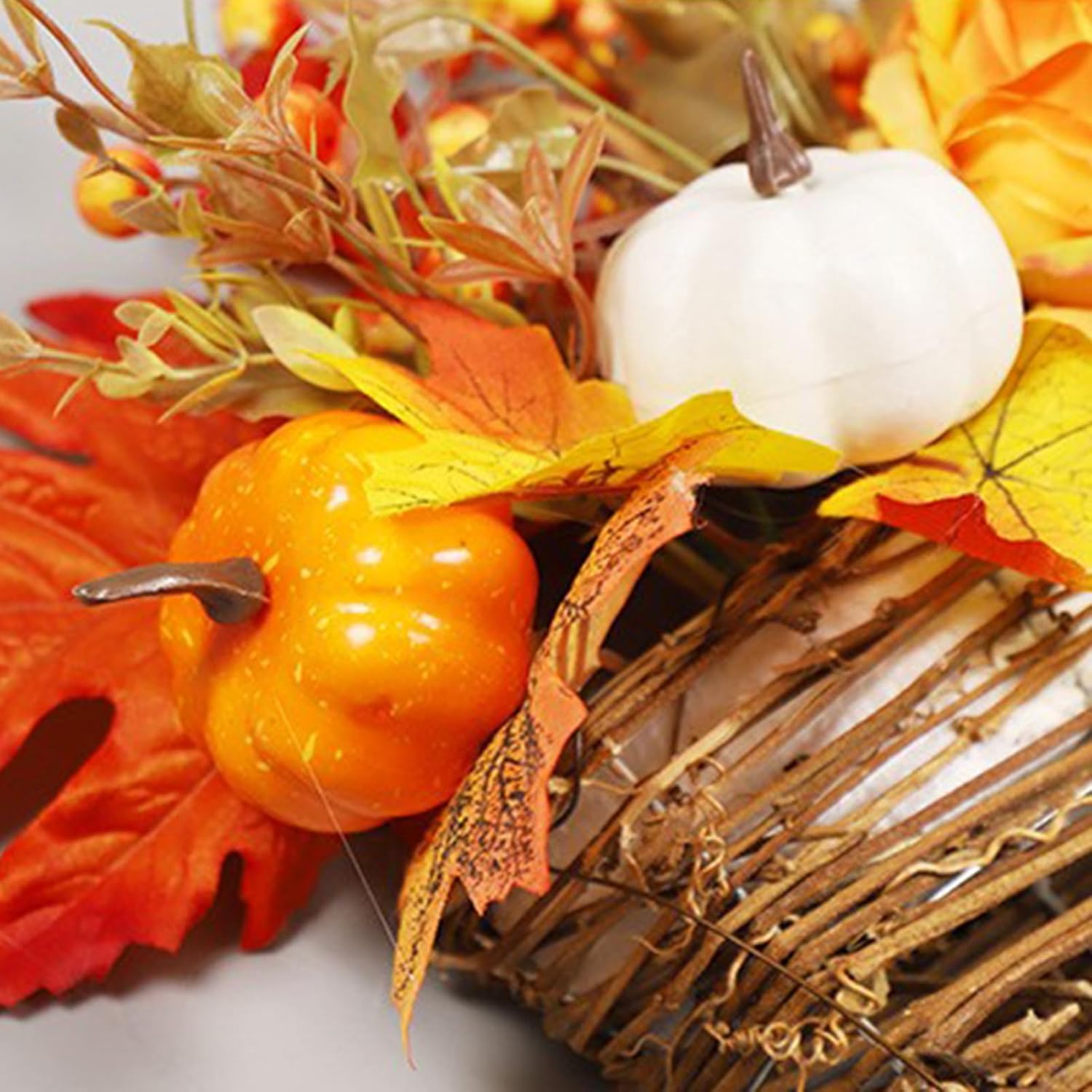 Autumn Peony Pumpkin Wall Hanging Basket for Fall Decor