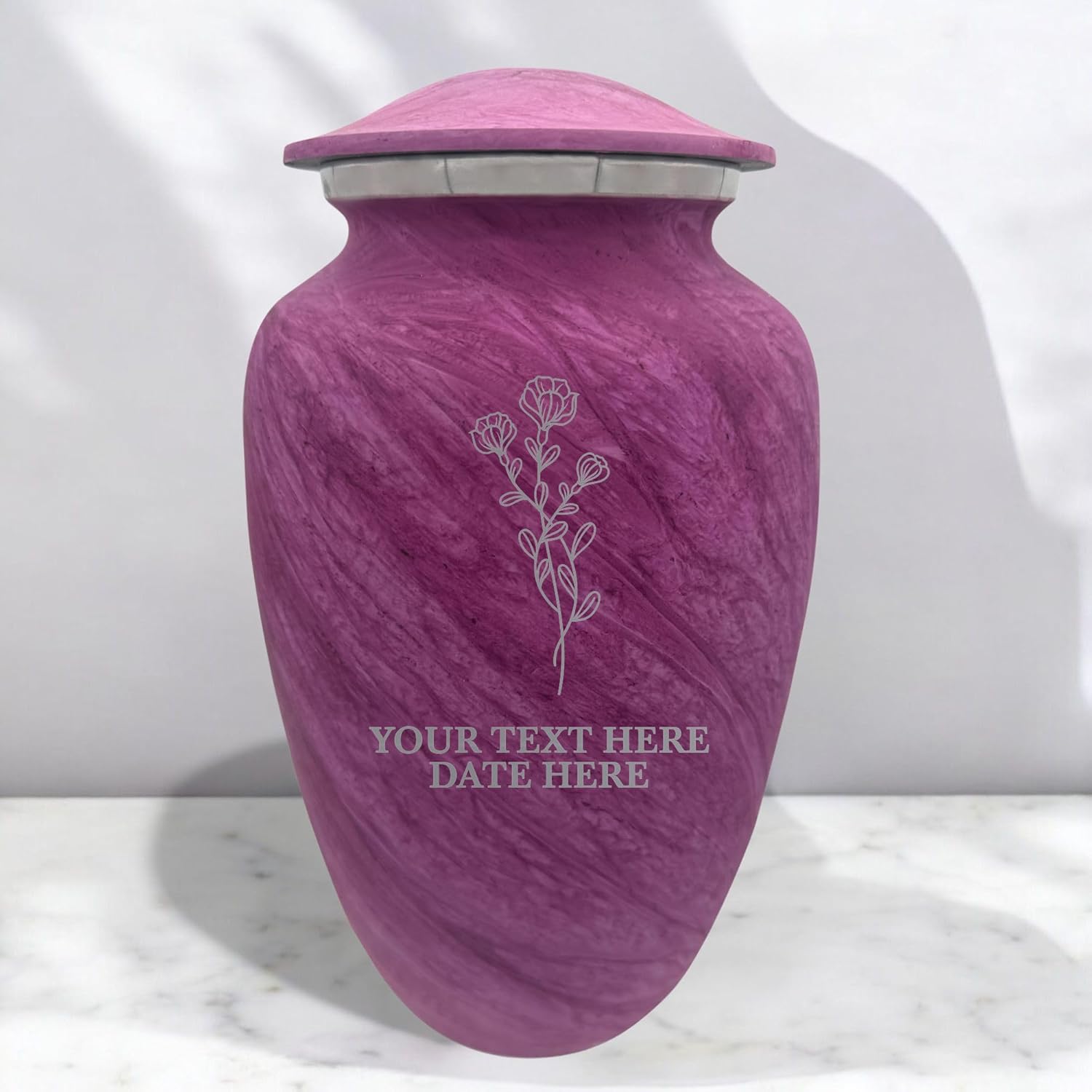 Custom Large Adult Cremation Urn - Personalized with Name and Floral Design Soft Whisper Collection Pink