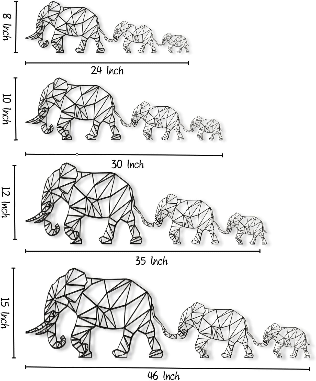 Cadeali Elephant Metal Wall Art - 30 W x 10 H