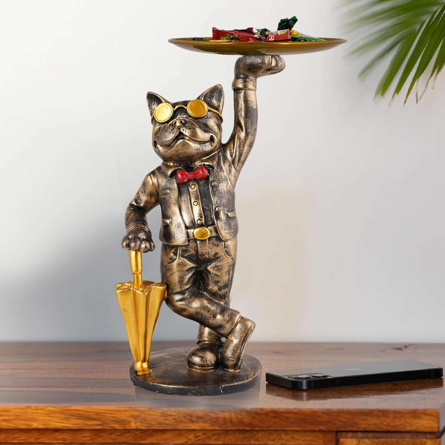 Cute Cool Dog Showpiece with Plate for Home Decor