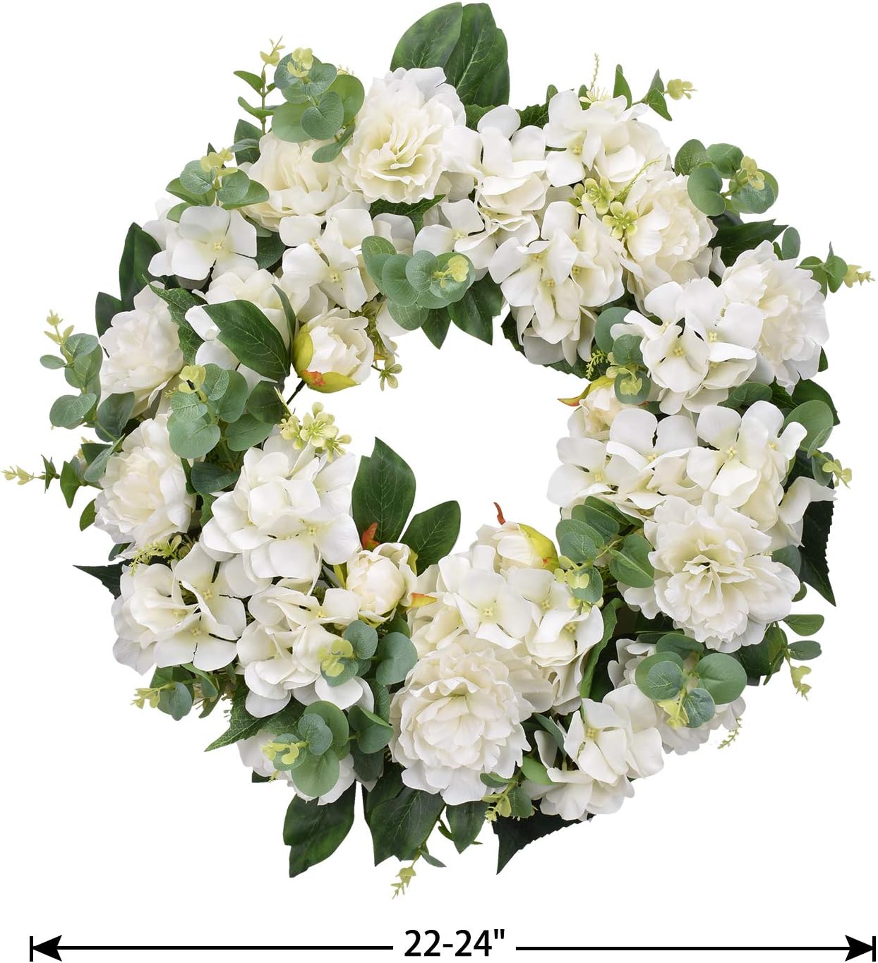 I-GURU Spring Wreath for Front Door Greenery Summer Door Wreaths with White Peony Flowers and Eucalyptus Decor