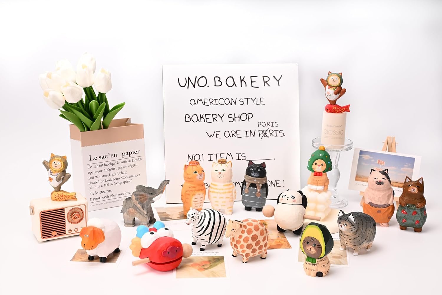 Funny Animals Figurines Handmade Wooden Sculpture Decor