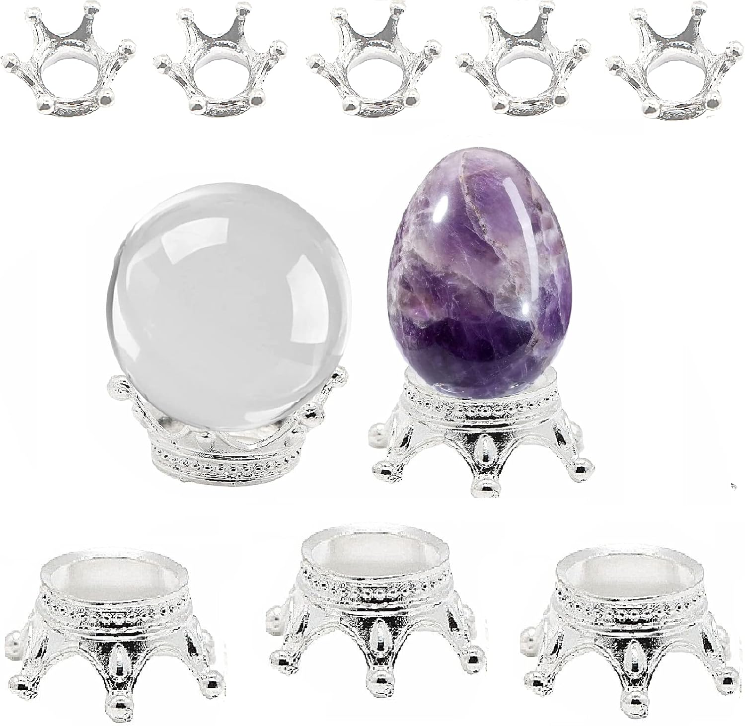 2 Sizes 10 Pcs Metal Silver Crystal Ball Stands for Display