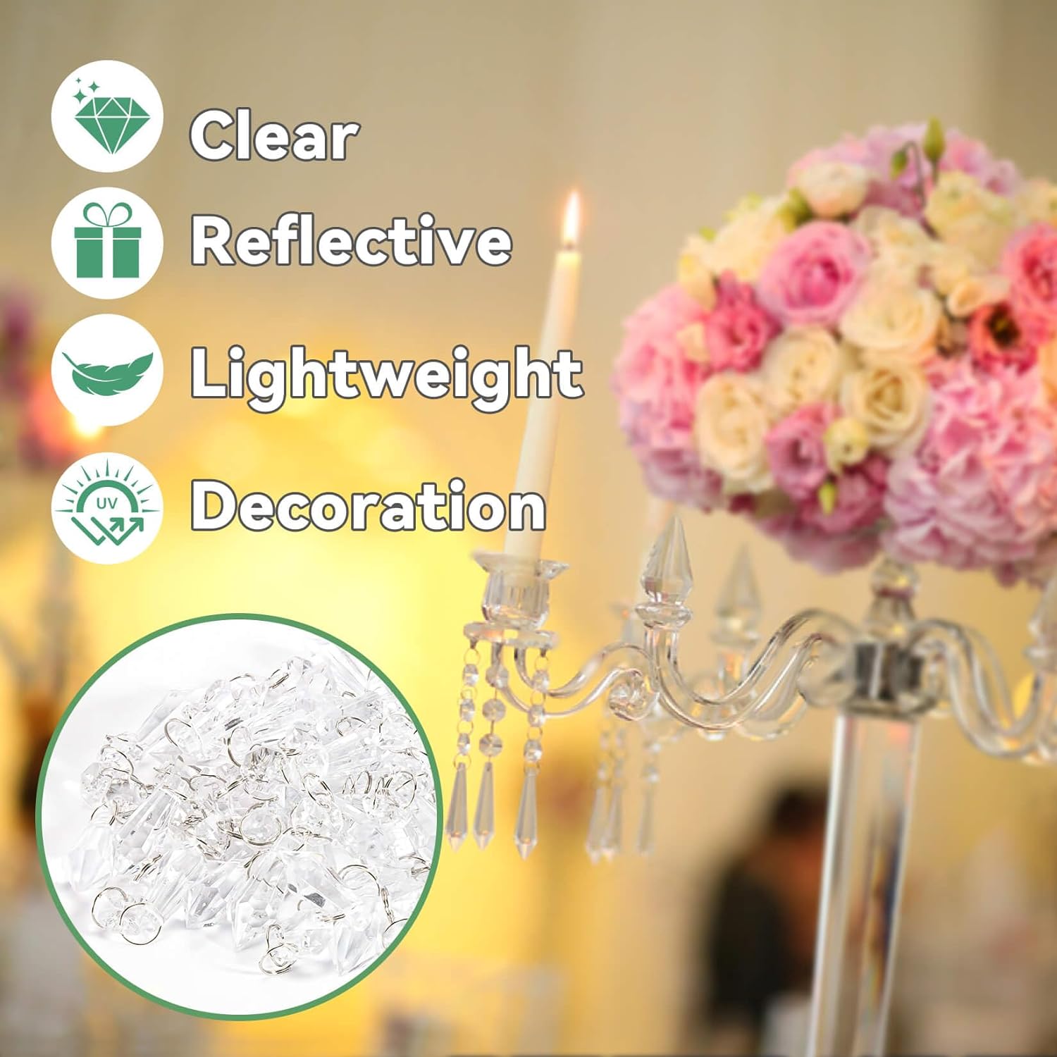 30PCS Christmas Crystal Ornaments - Clear Icicle Hanging Decor