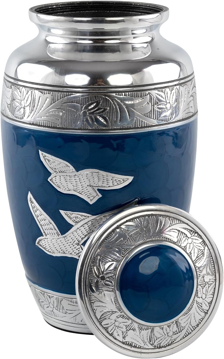 Silver Dove Cremation Urn for Human Ashes - Blue 1pc