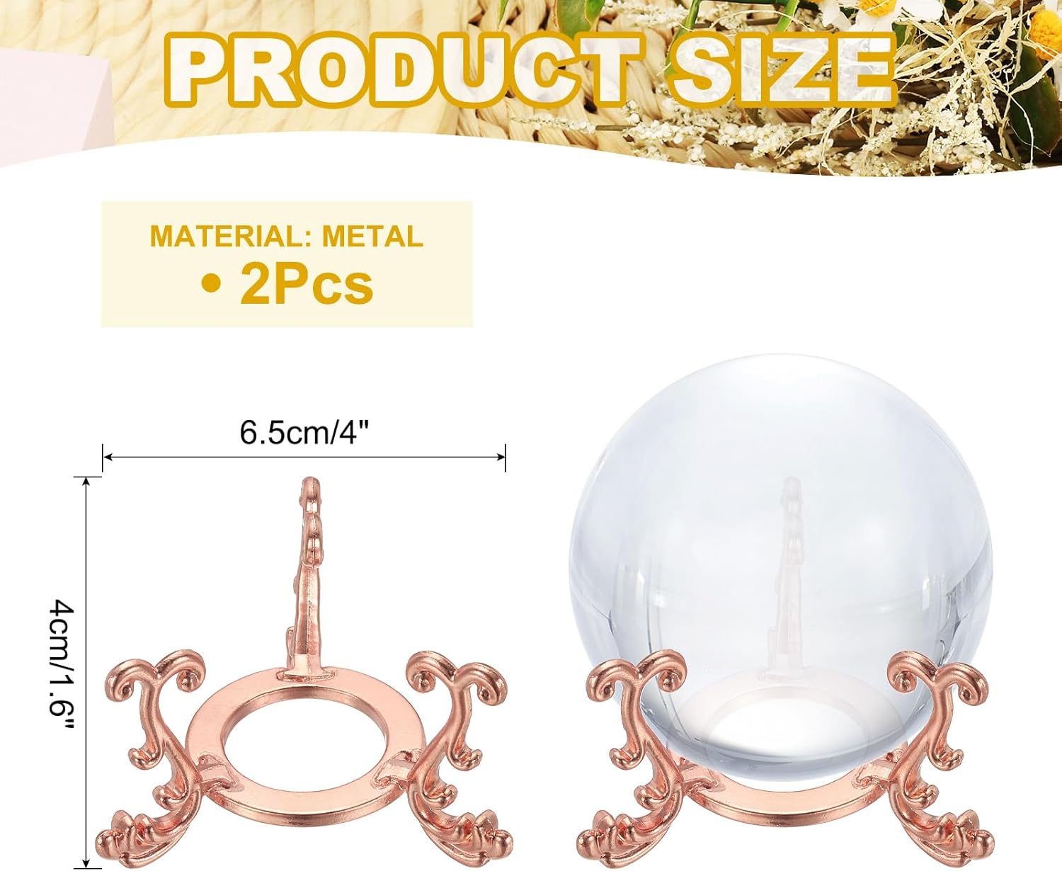 Uxcell 2pcs Rose Gold Crystal Ball Display Stand