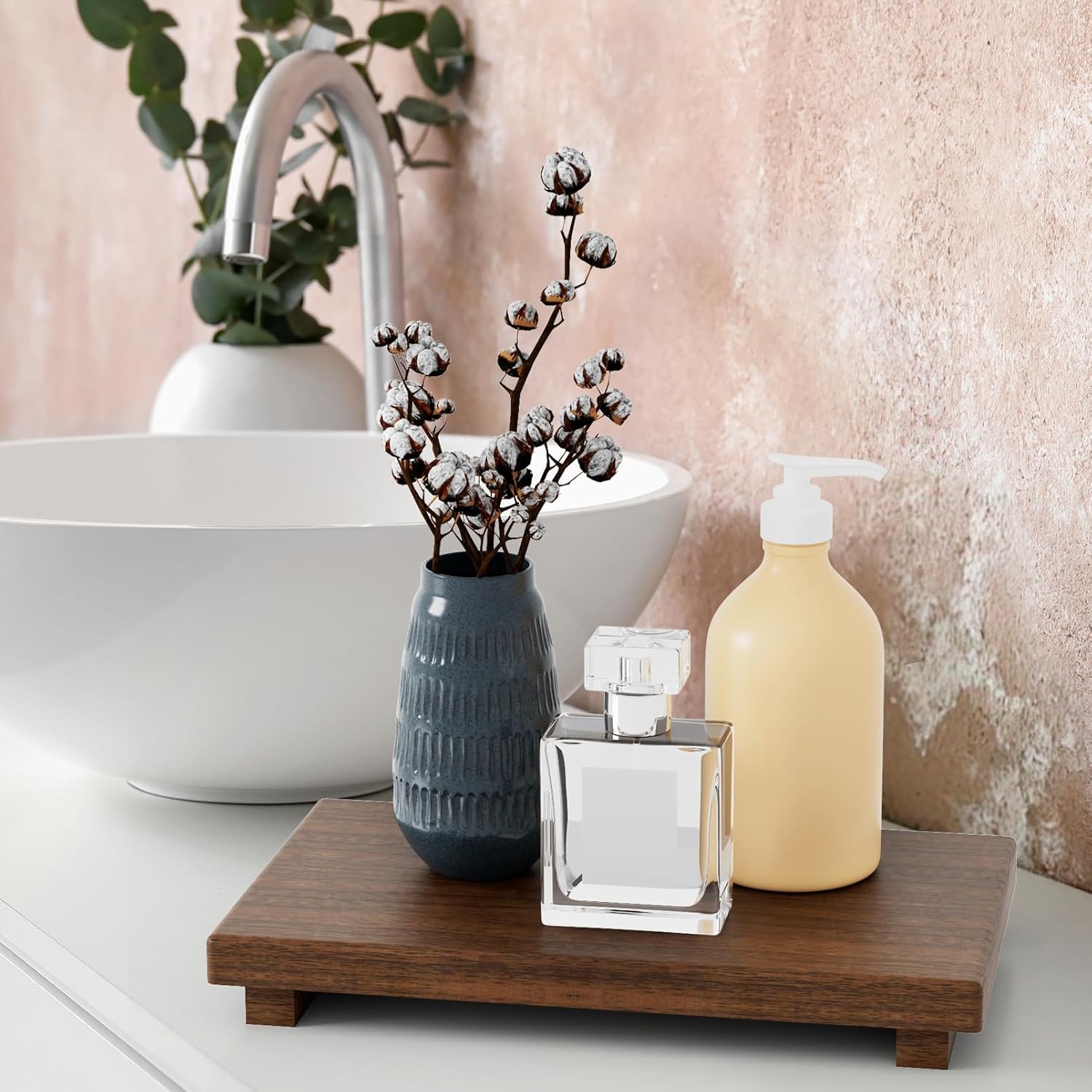 Walnut Wooden Pedestal Stand for Soap and Decor