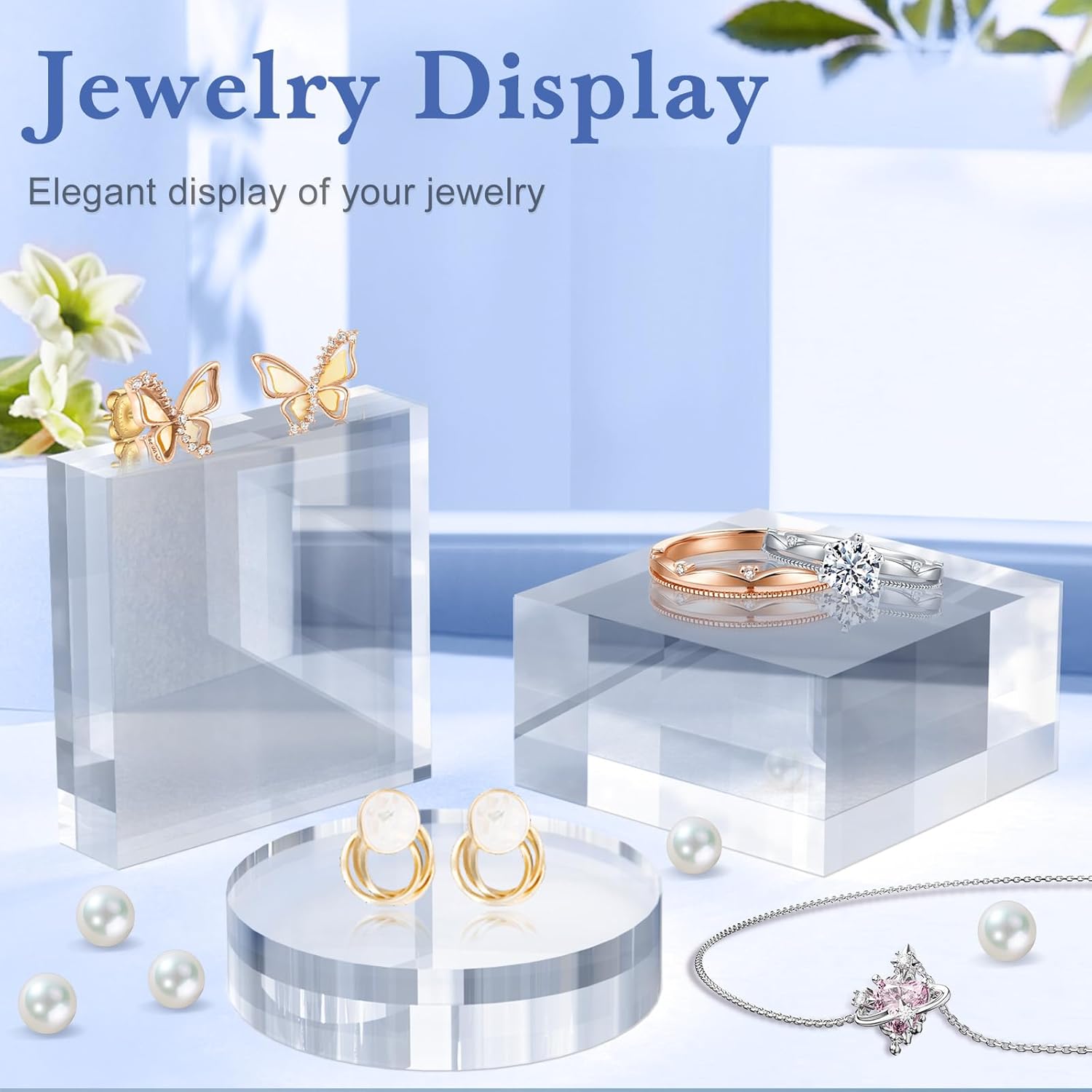 SAMYUCHO Acrylic Display Blocks 3x3x1 Inch 8 Pcs Stand for Jewelry Trophy Props