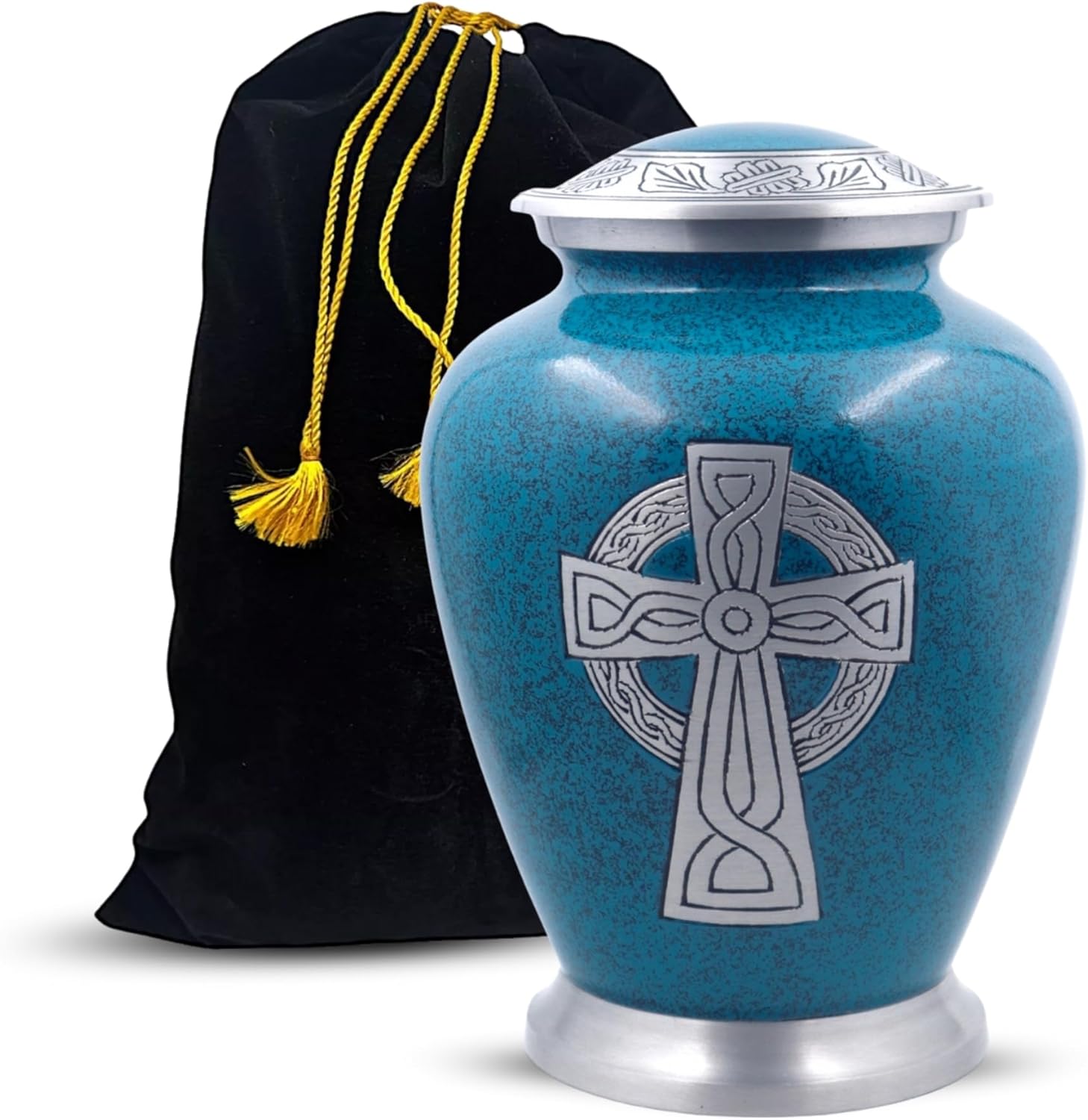 Celtic Cross Engraved Aluminium Cremation Urn for Human Ashes - Large - Granite Finish