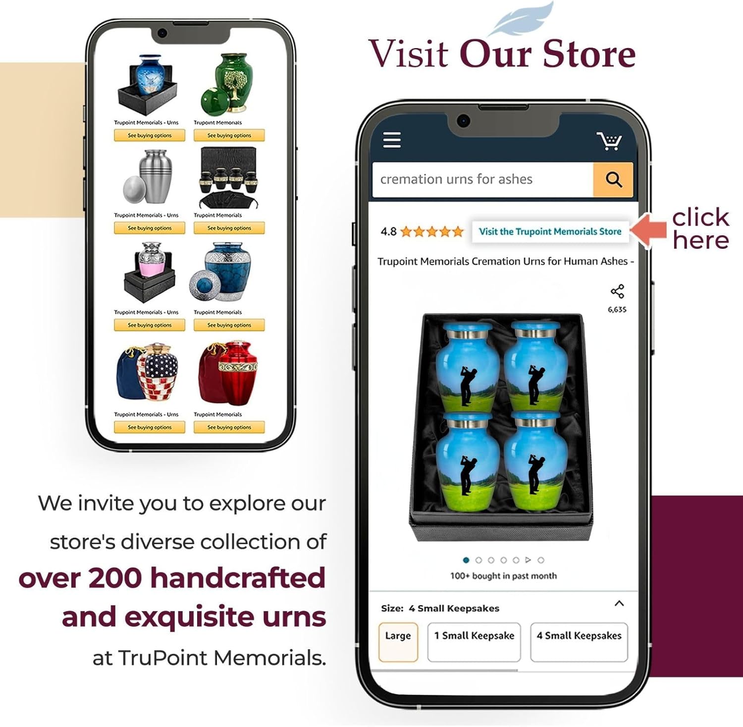 Trupoint Memorials Small Urns for Human Ashes Set of 4 Blue Green Golf