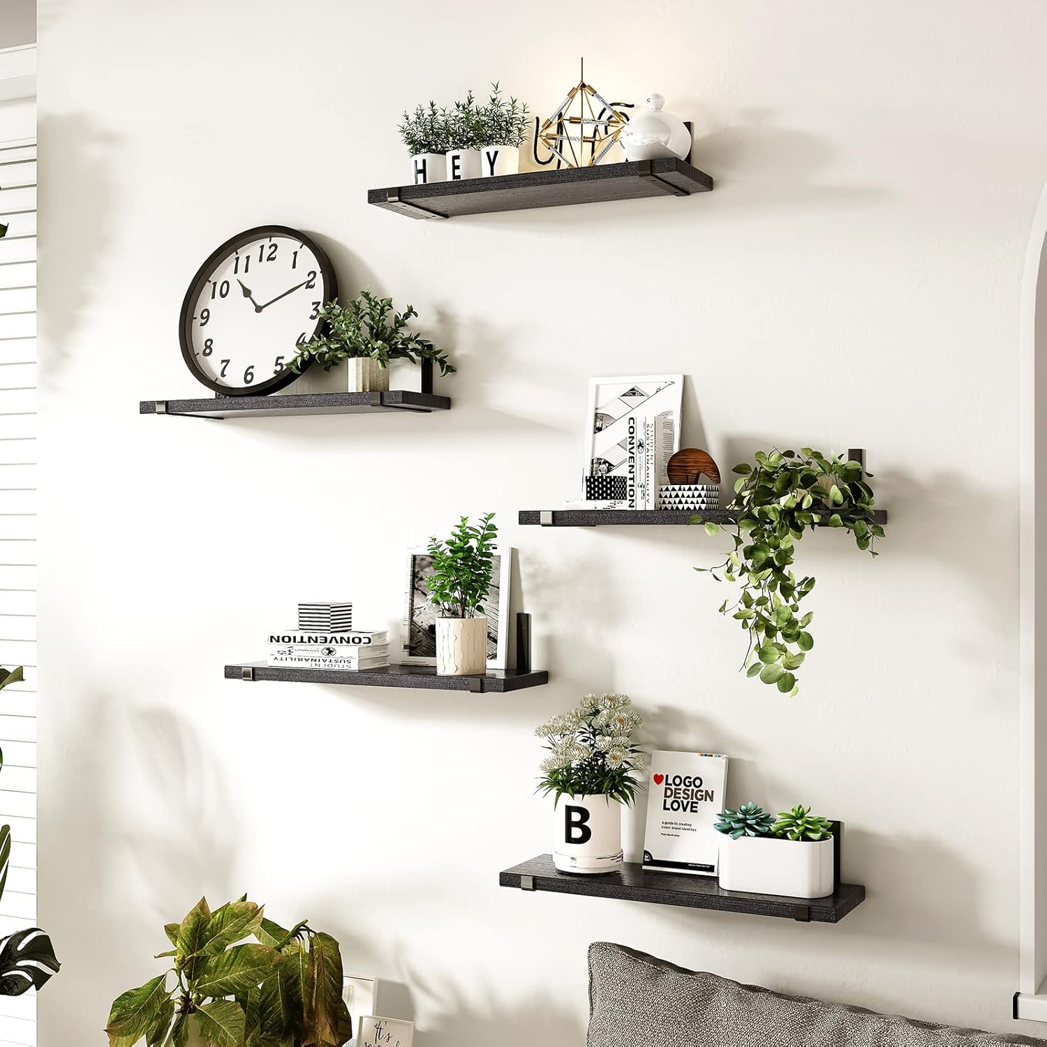 Fixwal Floating Shelves Set of 5 Black Wall Storage Shelves