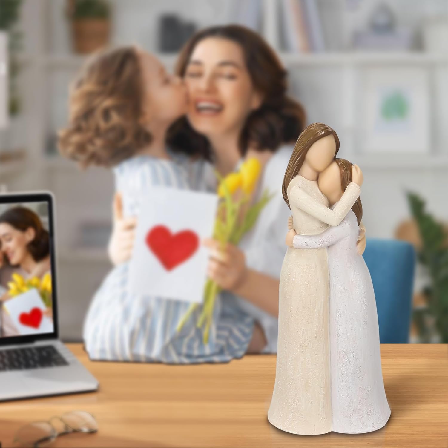 Mother and Daughter Figurines Resin Sculpted Hand Painted Home Decor Statue