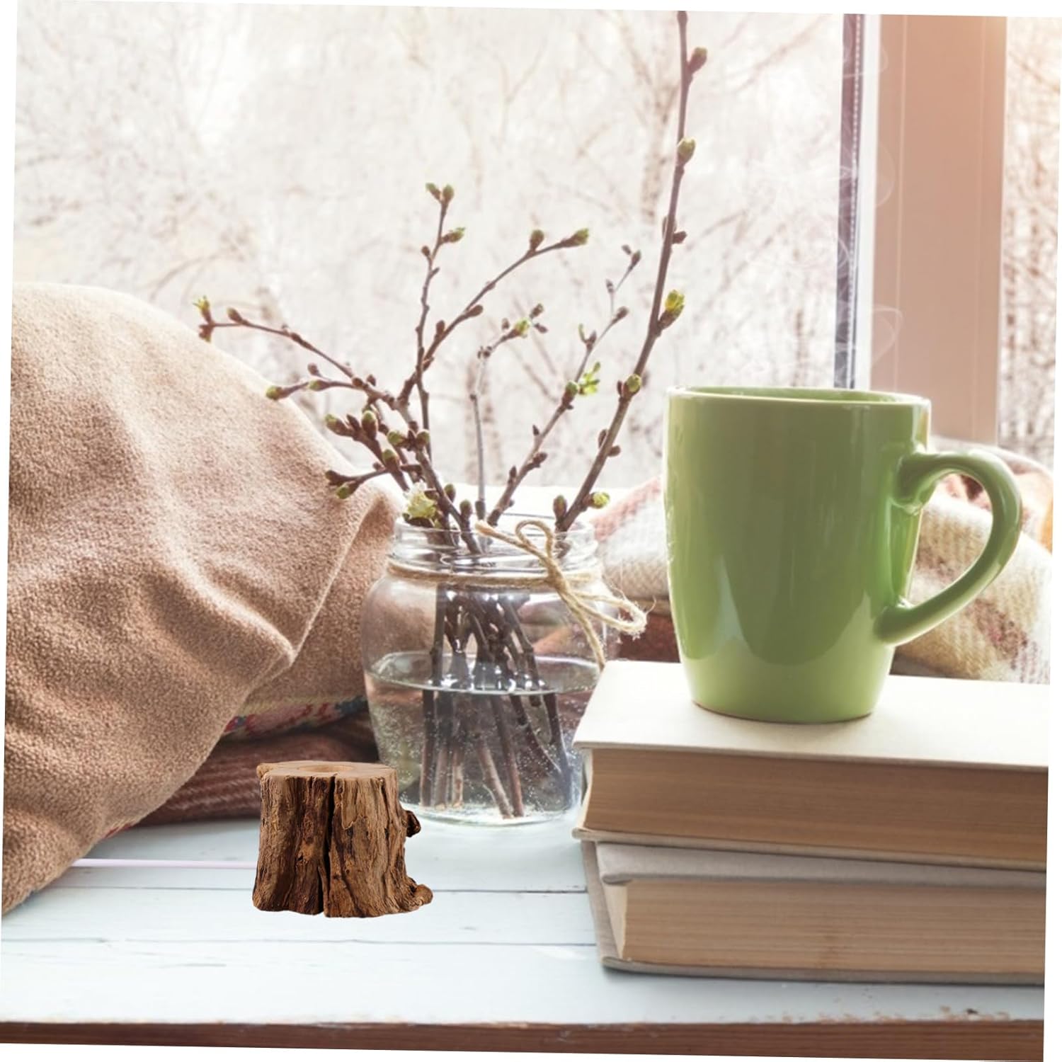 Wooden Stump Crystal Ball Stand with USB Charging LED Night Light Holder for Displaying Art Objects and Decor