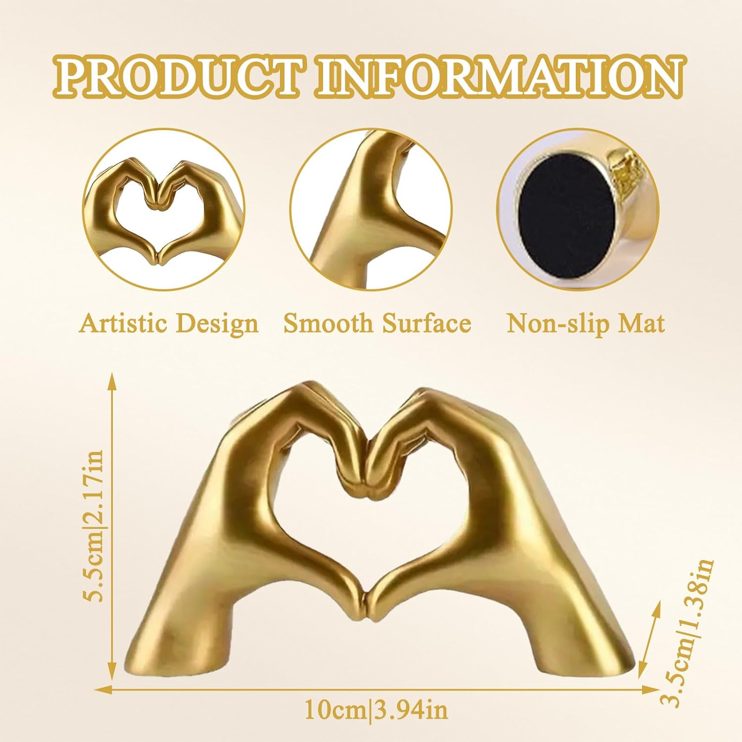 Panthra 2PCS Heart Hands Sculpture Gold and Black