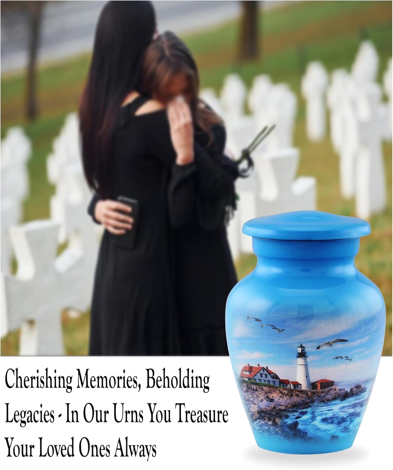 Lighthouse Keepsake Urn for Ashes - Mini Cremation Urn with Premium Case and Bag